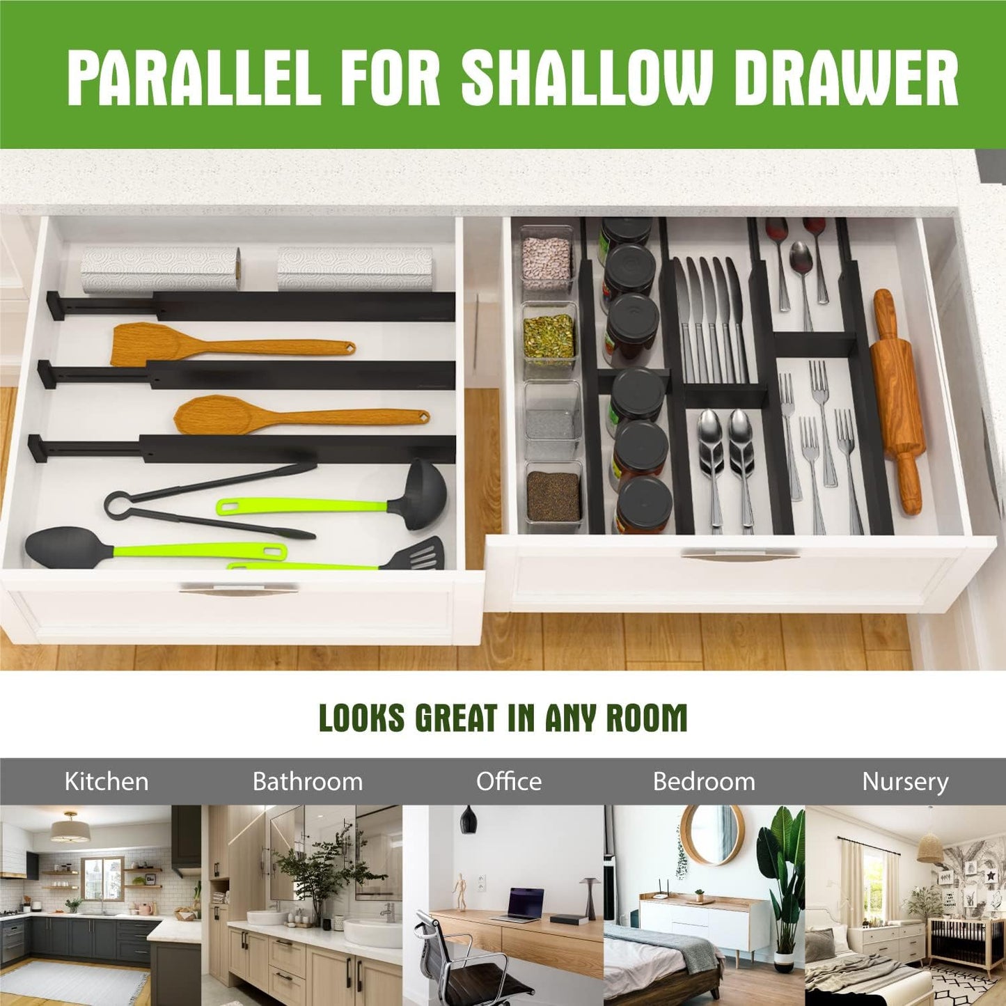 ANTOWIN Bamboo Drawer Dividers Organizers, Drawer Separators Splitter,17-22 inches Long Adjustable Spring-loaded Organizer for Large Utensil, Clothes, Tools Drawers (Black)