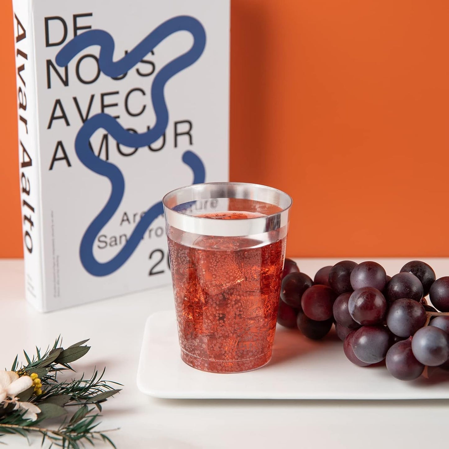 I00000 200pcs Silver Disposable Plastic Cups 10 oz Clear Old Fashioned Tumblers With Silver Rim - Fancy Wedding Party Cups, Elegant Wine Glasses, Cocktail Tumblers