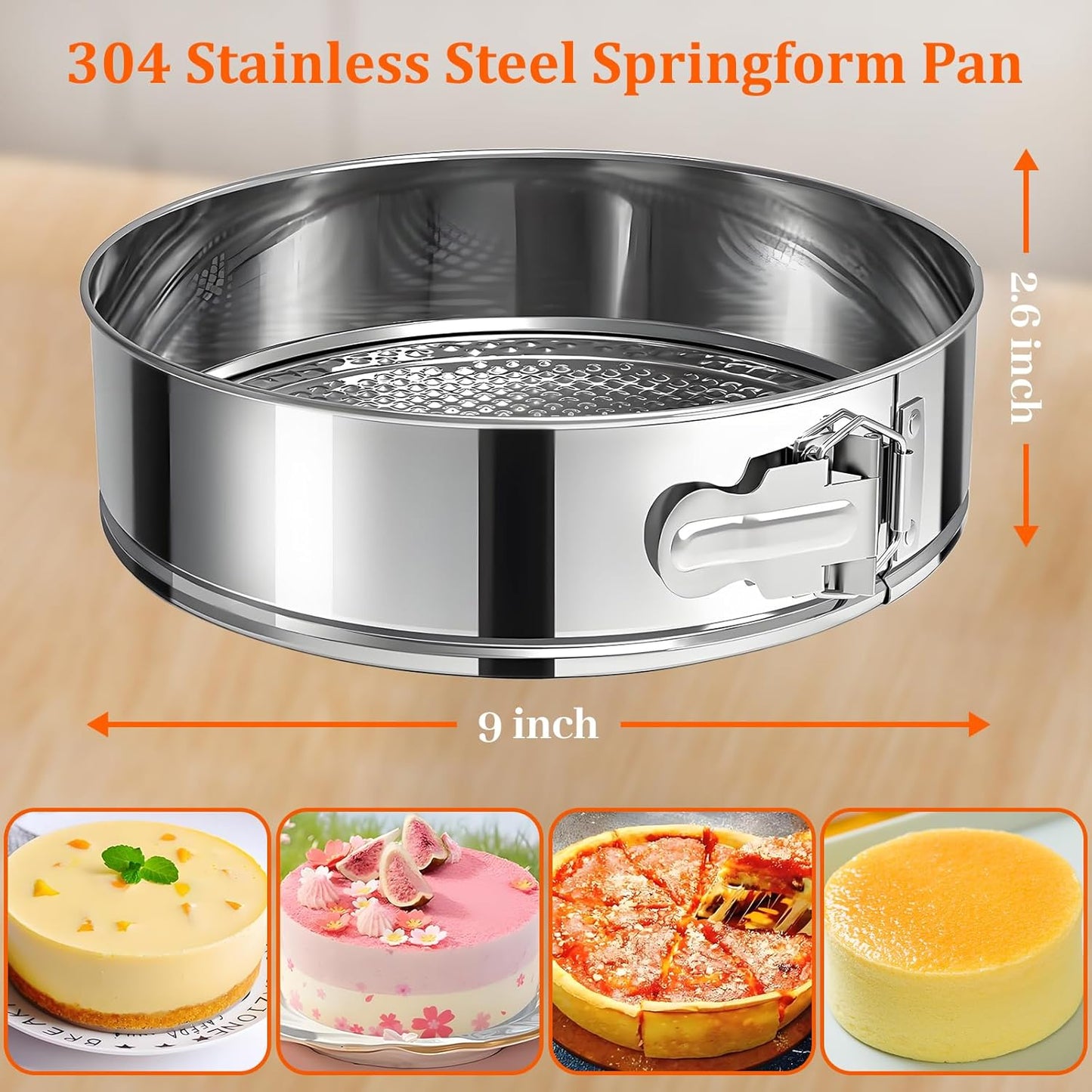 9 Inch Springform Pan 304 Stainless Steel Nonstick Leakproof Springform Cake Pan with Removable Bottom, Round Spring Form Cheesecake Pans