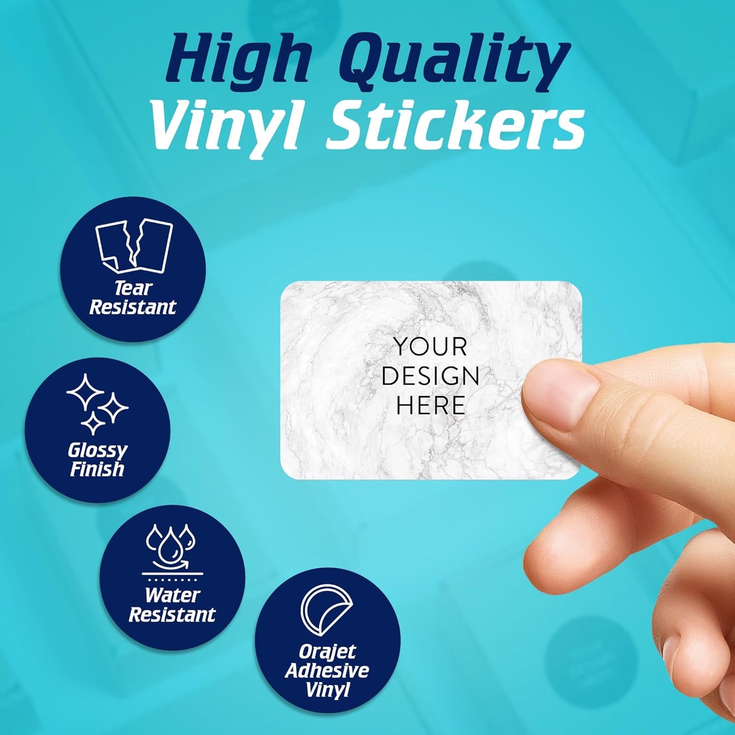 100 Custom Vinyl Stickers - Upload Your own Image, Text, Design, Logo - Personalized Logo Labels for Handmade, Packaging, Bottle, Jars, Candle, Brand Stickers (Silver Marble, 3x2)