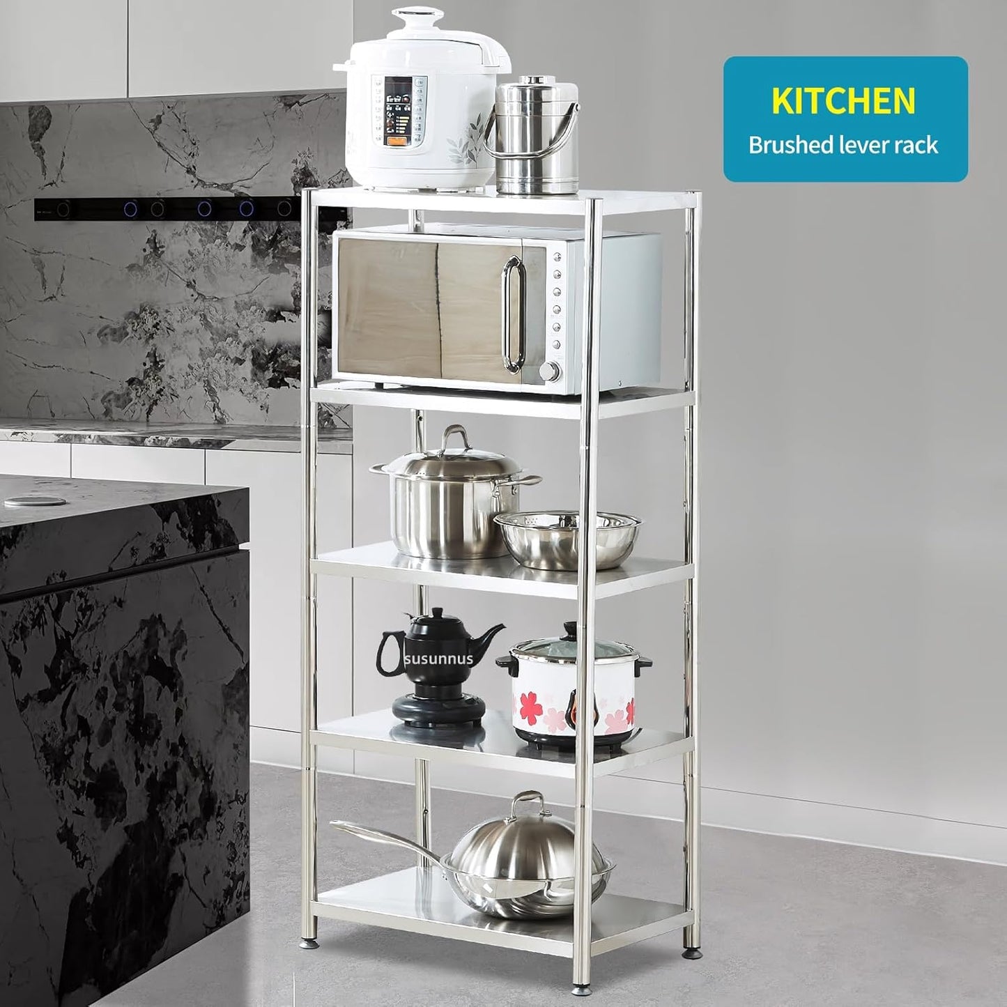 Susunnus Stainless Steel Shelves Heavy Duty Shelving Metal Shelving Units and Storage Kitchen Industrial Storage Rack (24.8in*15.8in-5T)