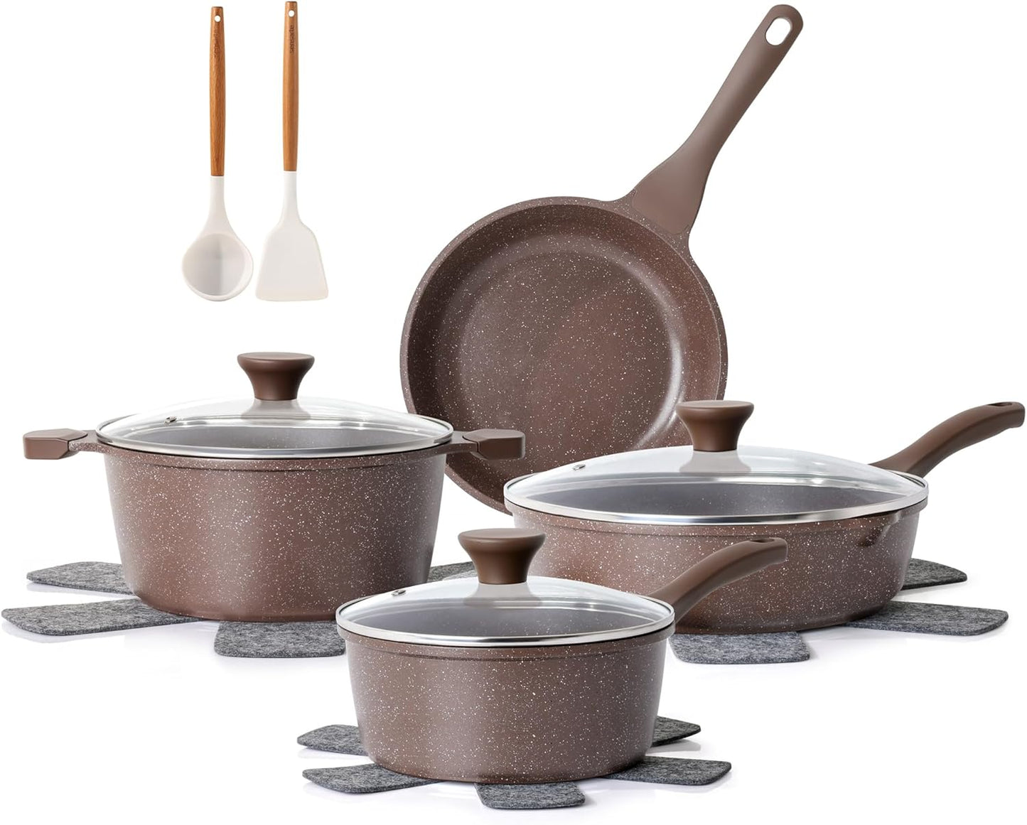 SENSARTE Nonstick Cookware Set 13-Piece, Healthy Pots and Pans Set Kitchen Cooking Set with Stay-Cool Handles, Silicone Utensils and Pot Protectors, PFOA Free