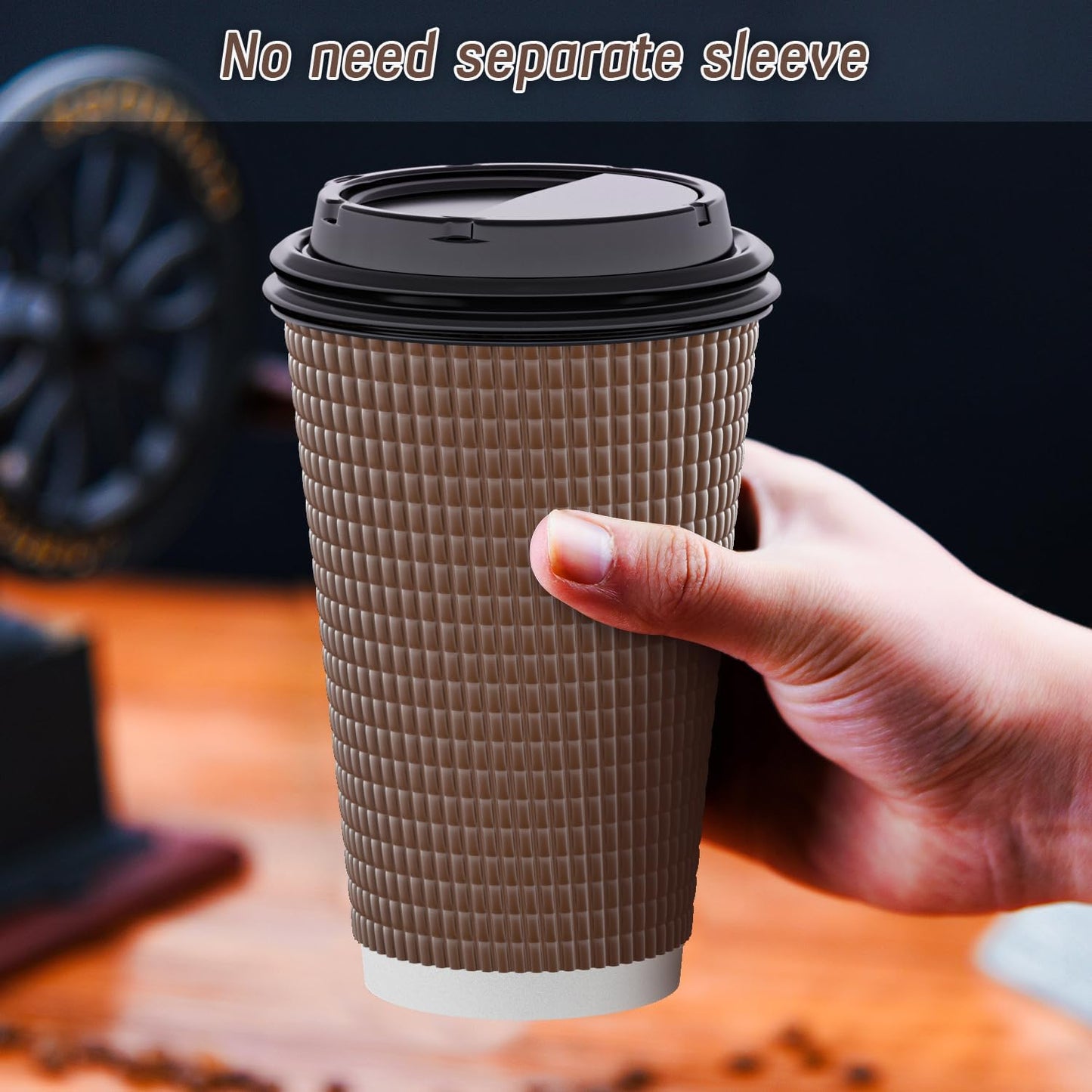 Qunclay Disposable Coffee Cups with Lids,16 oz (80 Pack) Togo Hot Paper Coffee Cup with Leak-Proof Lid To Go for Hot/Cold Beverages Insulated Reusable Drinks Corrugated Ripple Cups (Brown)