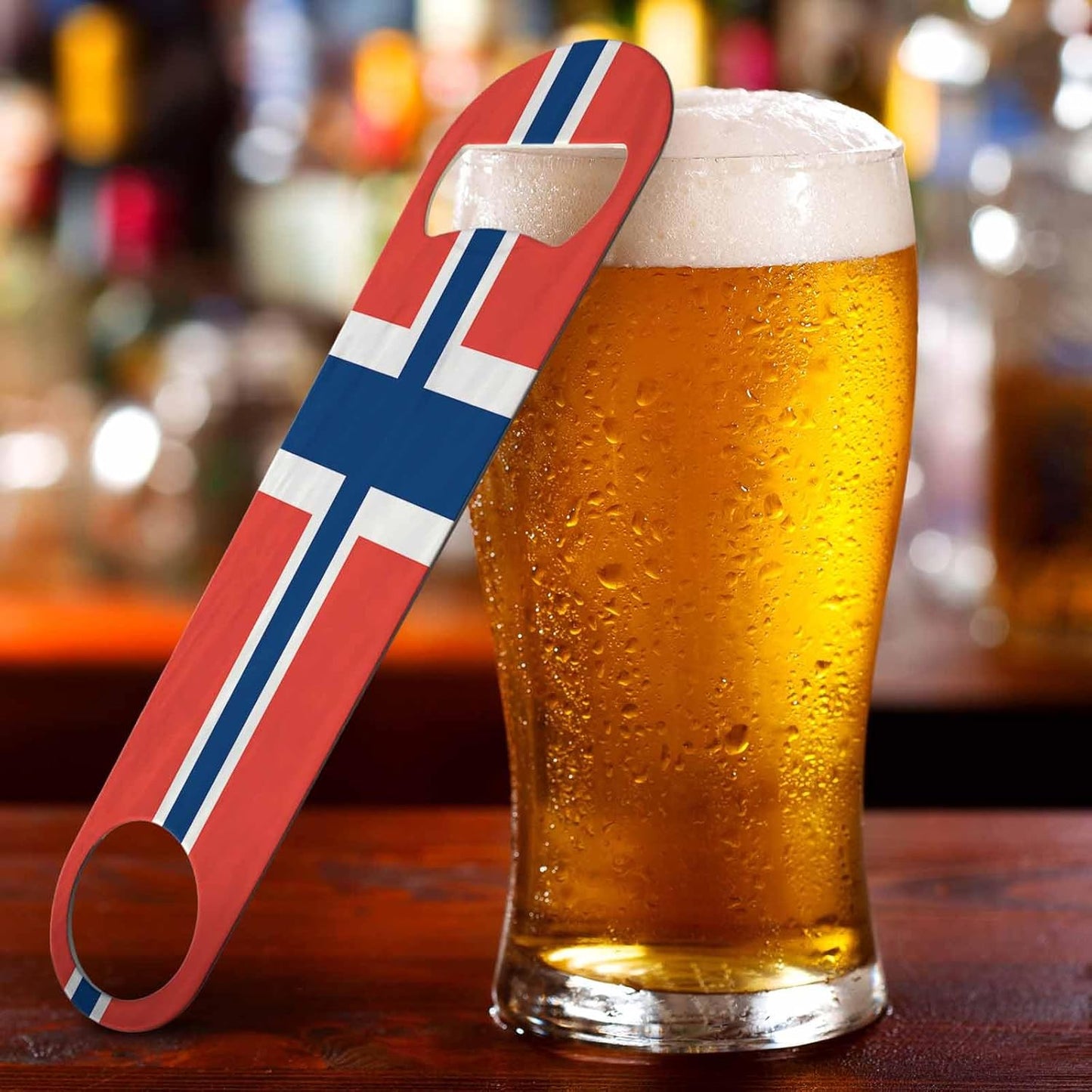 Norway Flag Stainless Steel Bottle Opener Europe Nation Symbol White Blue Red Flag Flat Beer Bottle Opener Keychain for Home Kitchen Bar Restaurant Party Birthday Gift