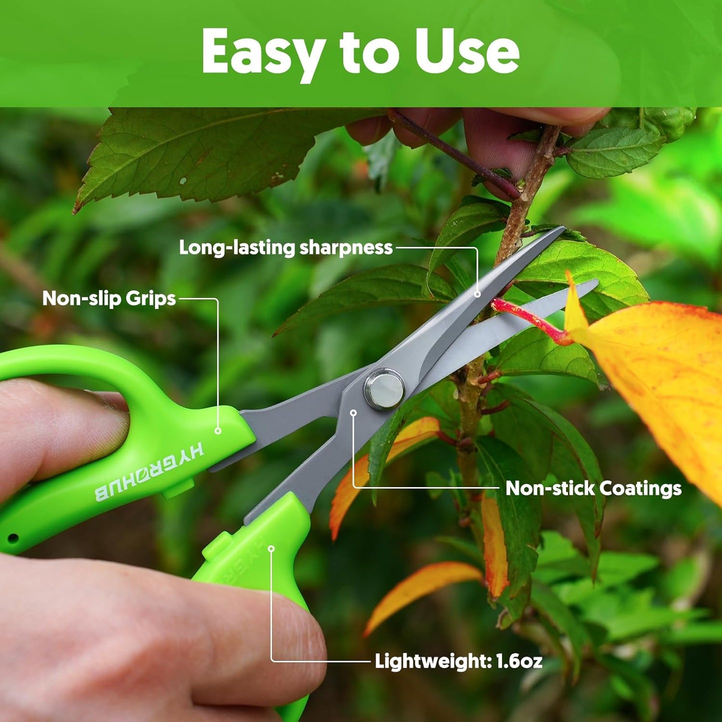 Garden Scissors, 2PCS 6in Pruning Shears Snips Non-stick Coated Sharp Steel Blades - Gardening Tools Garden Shears for Plants Herb Flowers in Grow Tent and Hydroponics