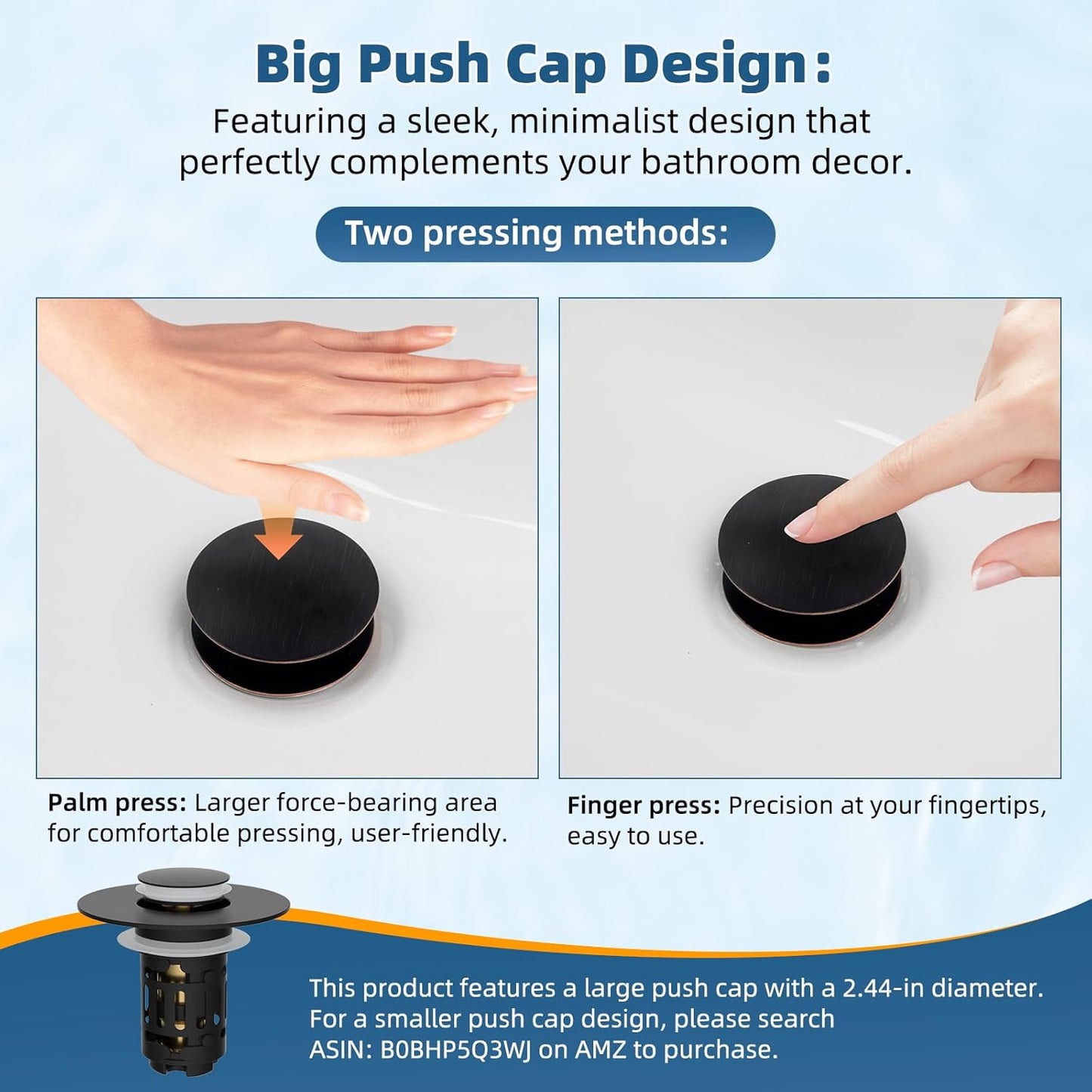 Hibbent Upgraded 3 in 1 Bathroom Sink Drain Strainer, Pop Up Sink Stopper with Big Push Cap, Anti-Clogging Metal Filter Basket,Sink Plug with Hair Catcher for 1.1''~2.36'' Basin, Oil-Rubbed Bronze