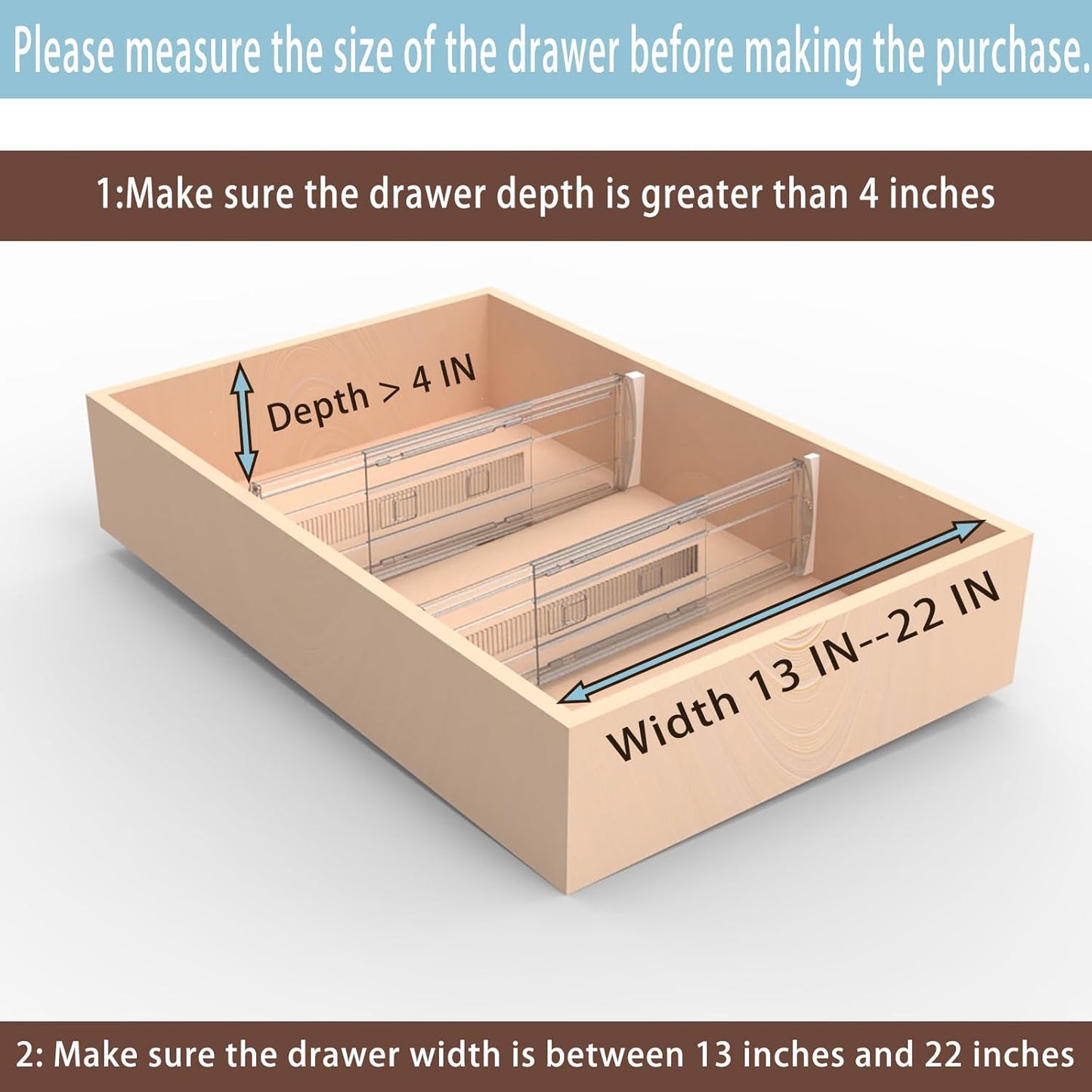 8 Pack Adjustable Drawer Dividers for Clothes,4" High Clear Expandable From 13-22" Drawer Organizers, PC Plastic Separators for Dresser/Bedroom/Bathroom/Kitchen/Office Storage,Easy to Assemble