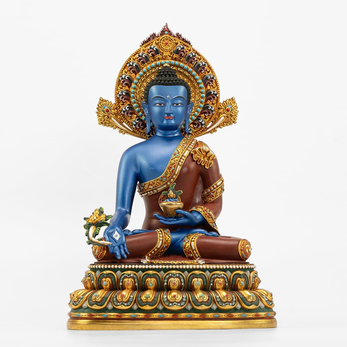 Buddha Statue Indoor, Handmade Copper Buddhism for Peace Home Decorative, Hand-Painted Buddhist Budda Meditation (14.17", Bhaisajyaguru)