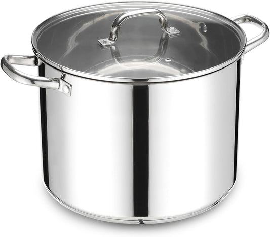 Stainless Steel Large Stock Pot, LIANYU 16 QT Heavy Duty Stockpot with Glass Lid, Deep Classic Soup Pot for Cooking Stewing Simmering, Thick Tri-ply Base & Stay-Cool Handle, Dishwasher Safe Cookware