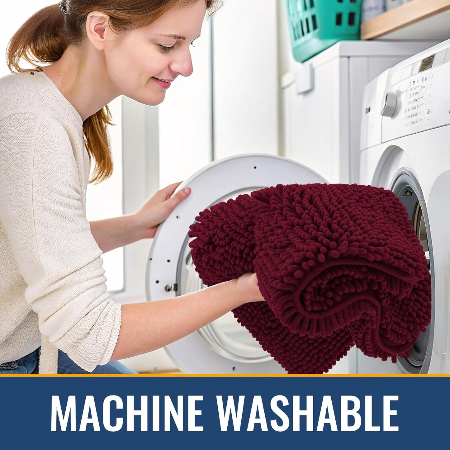 Arotive Bathroom Rugs 30x20, Extra Soft Absorbent Shaggy Chenille Bath Rugs, Machine Washable Rubber Backing Non-Slip Bath Mats for Bathroom Floor Tub and Shower, Home Decor Accessories, Burgundy