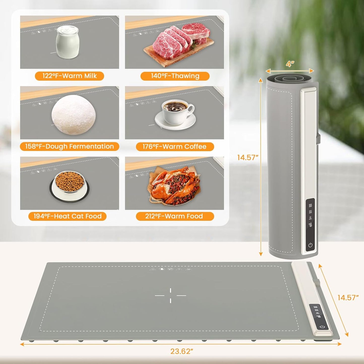 Electric Warming Tray with Adjustable Temperature-Portable Warming Mat for Food,Roll Up Silicone Food Warmer for Parties with 3 Temperature Settings,Versatile Food Warmers for Parties Buffet (Grey)