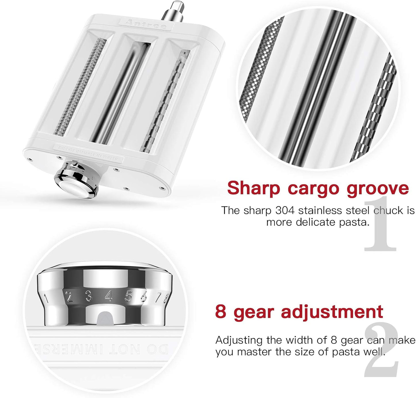 Antree Pasta Maker Attachment 3 in 1 Set for KitchenAid Stand Mixers Included Pasta Sheet Roller, Spaghetti Cutter, Fettuccine Cutter Maker Accessories and Cleaning Brush