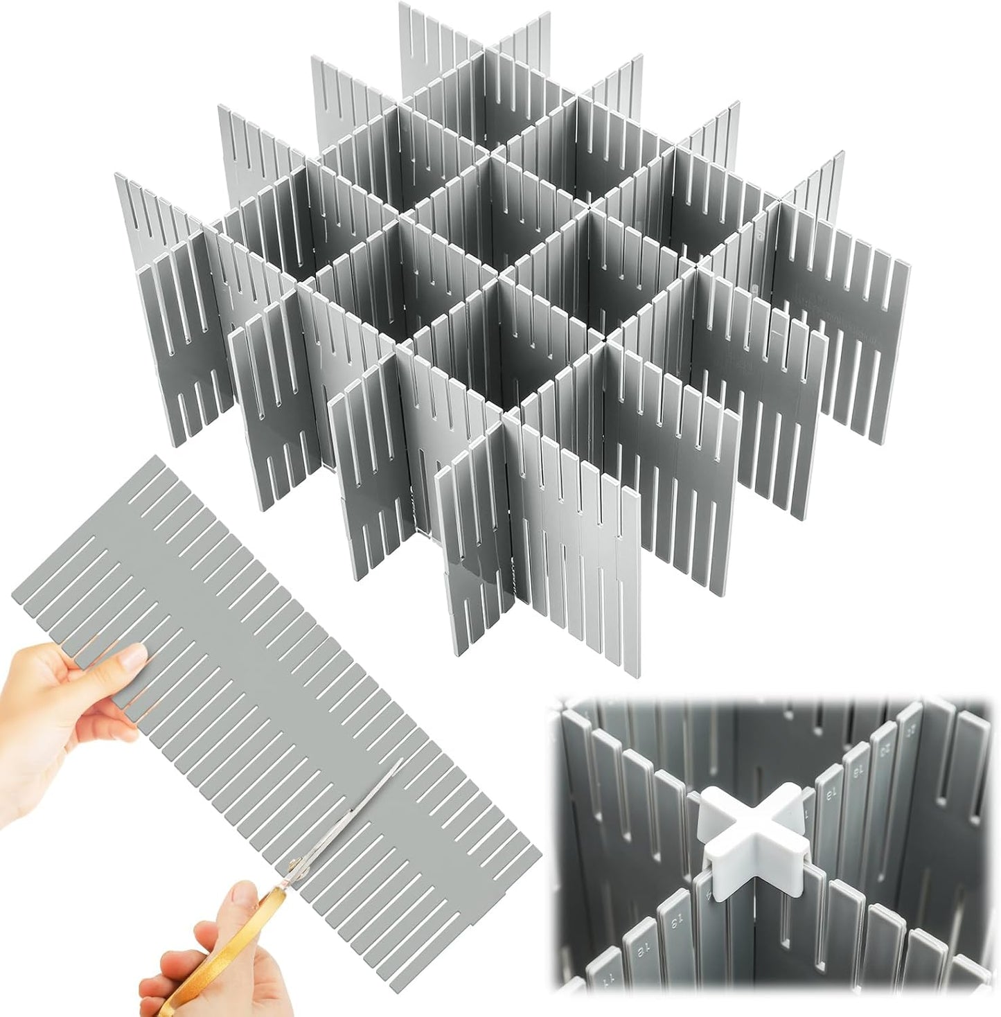 Blosssound 15pcs 5.12x 15 Tall Drawer Divider Adjustable Drawer Organizer DIY Ultra Deep Storage Organizer Separator with Fixed Buckle for Underwear Socks Dormitory Office Kitchen Bedroom(Grey)