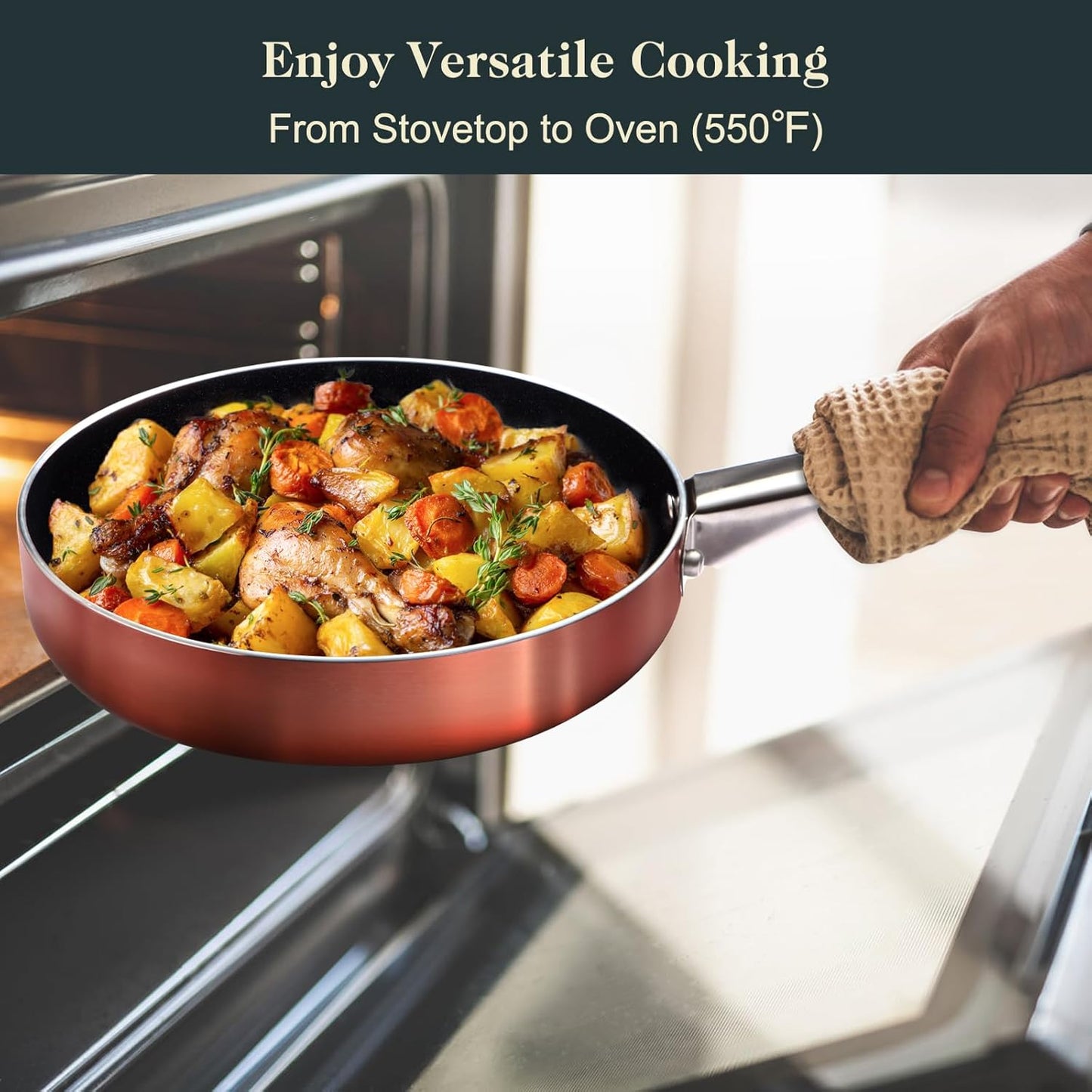 Pots and Pans Set Non Stick, 7 Piece Ceramic Cookware Set, Non Toxic Kitchen Induction Cookware Sets, Pots and Pans Cooking Set with Oven Safe Handle, 100% PFOA Free, Copper