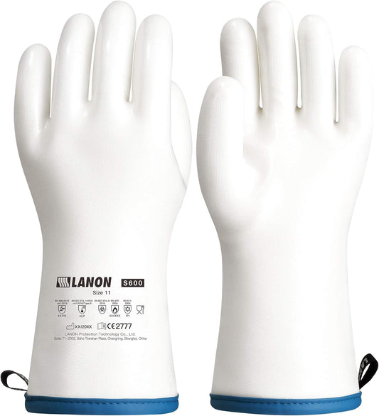 LANON Liquid Silicone Gloves, Heat Resistant Oven Gloves with Fingers, Food Grade, Waterproof, White, XXL