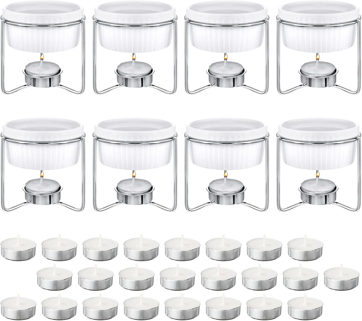 Treela 40 Pieces Ceramic Butter Warmers Set Included Butter Warmers Melter and 32 Tealight Candles for Chocolate Cheese Fondue Crab Lobster Microwave Oven Safe