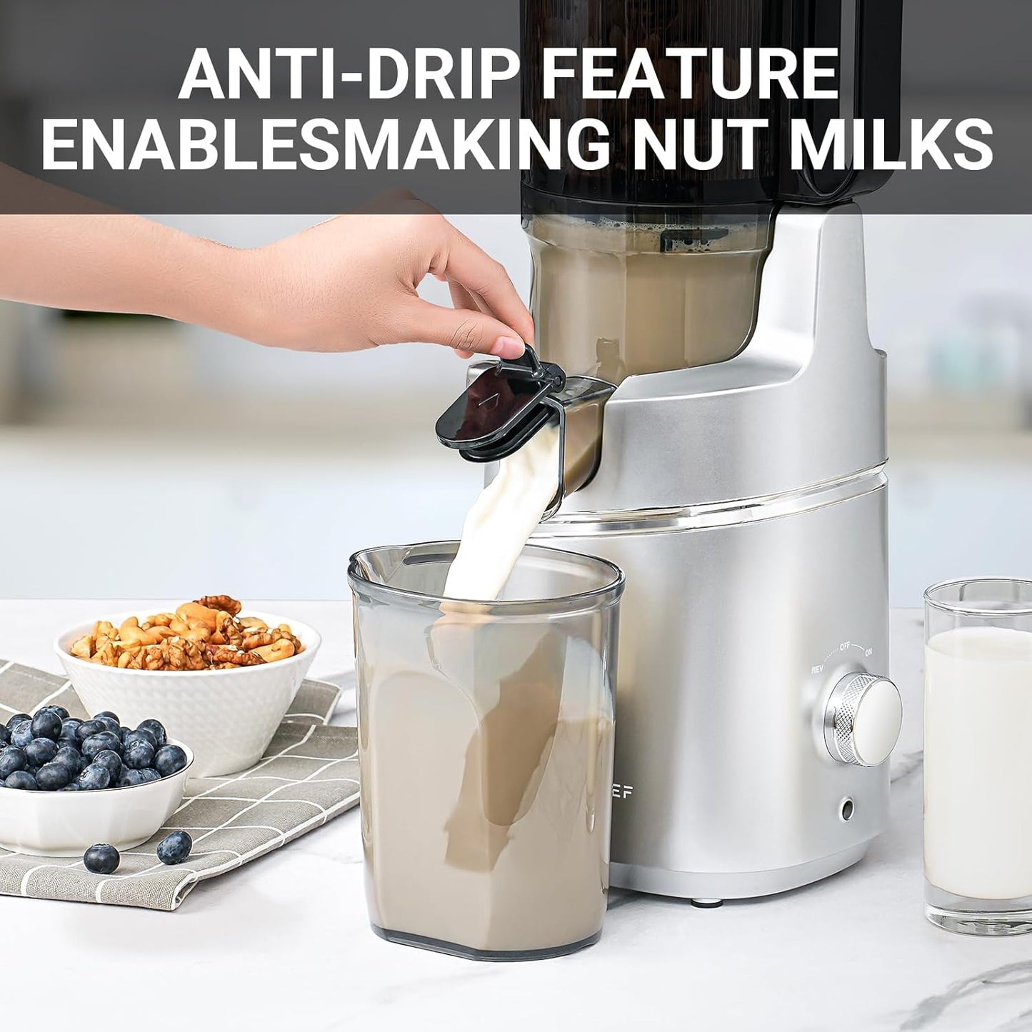 AMZCHEF Juicer Machines, 5.8" Extra Self-Feeding Cold Press Juicer for Whole Vegetable & Fruit, Juice Extractor Machine with Large Auger & Triple Strainers, Easy to Clean, High Juice Yield, Silver