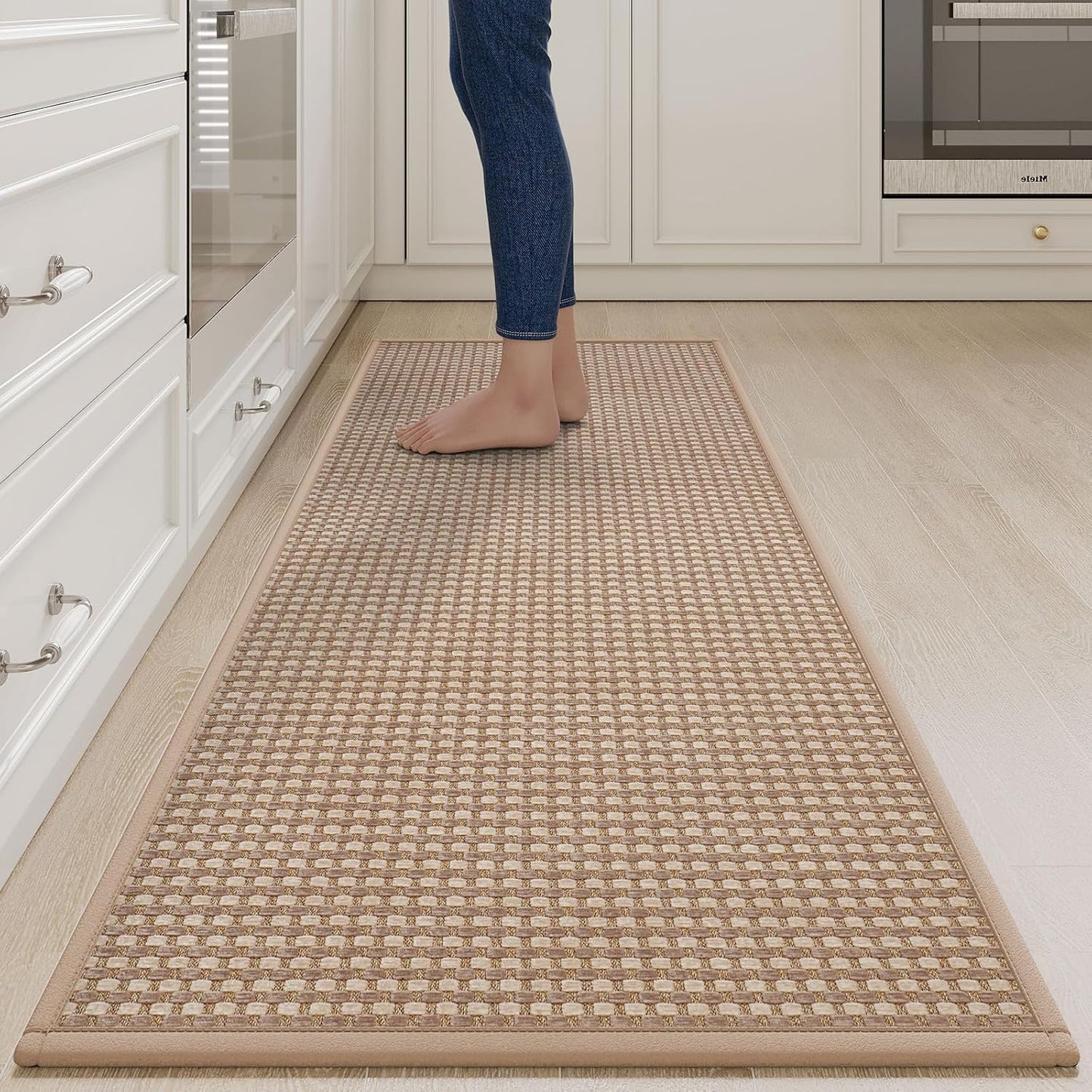 Long Kitchen Runner Rugs Kitchen Mat Non Slip Washable, Super Absorbent Soft Chenille Braided Kitchen Mats for Floor, Rubber Backing Kitchen Floor Sink Standing Mat, Easy Clean, Brown 24"x71"