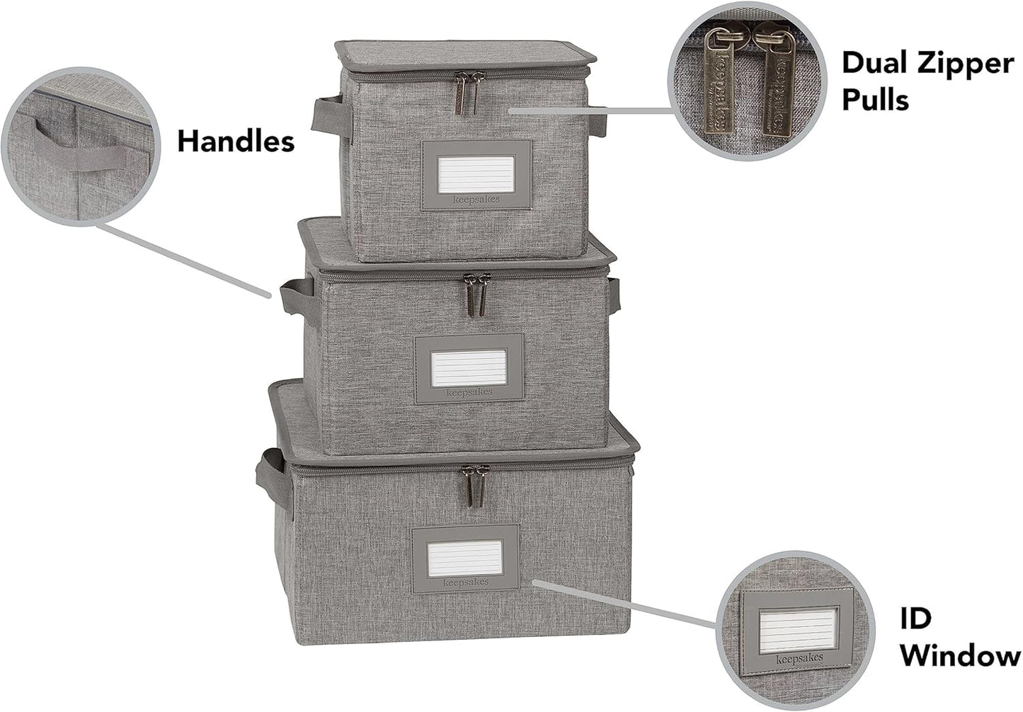 Covermates Keepsakes Dish Storage Box - Stackable, Reinforced Handles, China Storage, Grey Heather