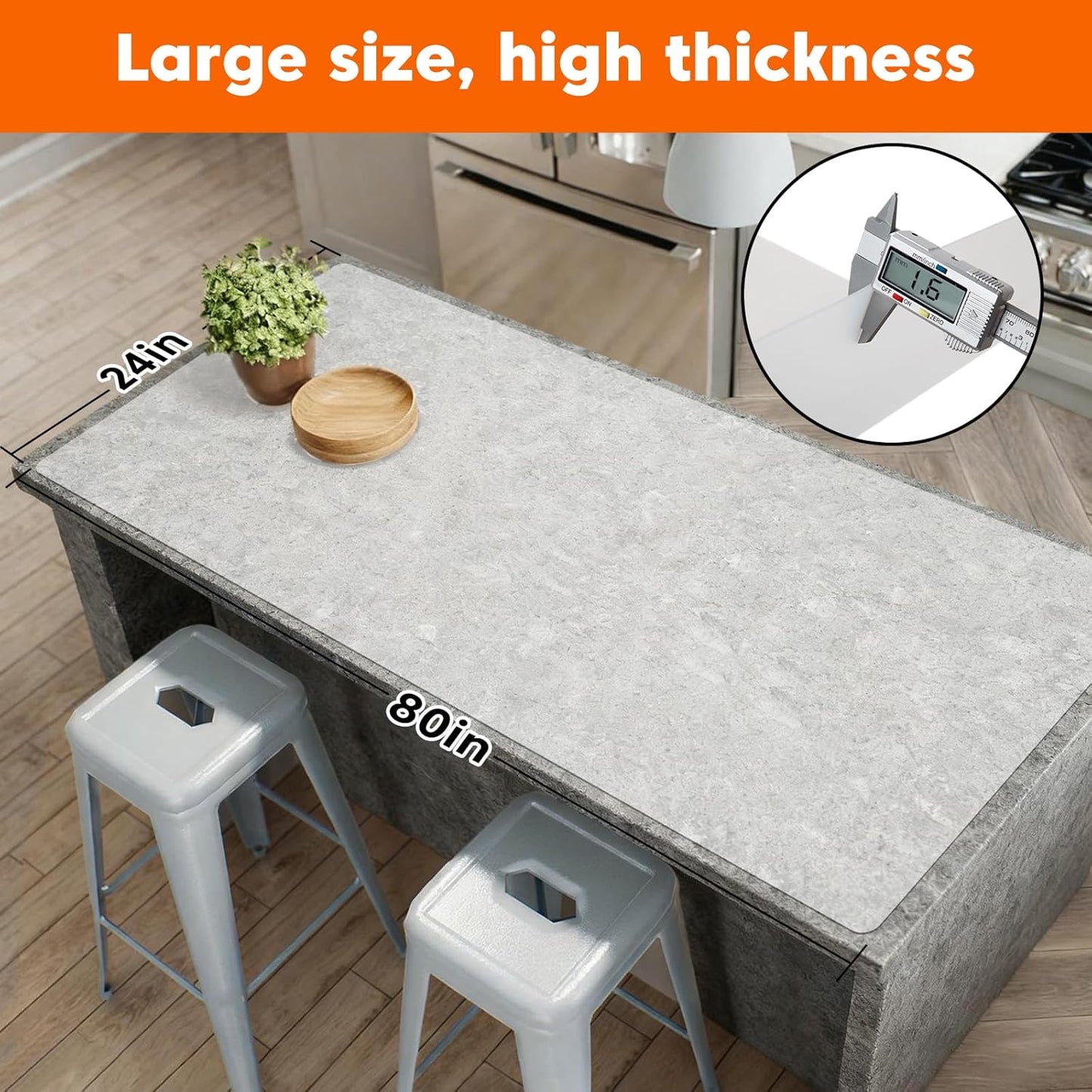 Extra Large Silicone Mats for Kitchen Counter, Dining Table Top Protector, Workbench Countertop Protector, Skin-Friendly Surface Heat Resistant Mat, Freely Cuttable(Translucent, 24" x 80" x 1.6mm)