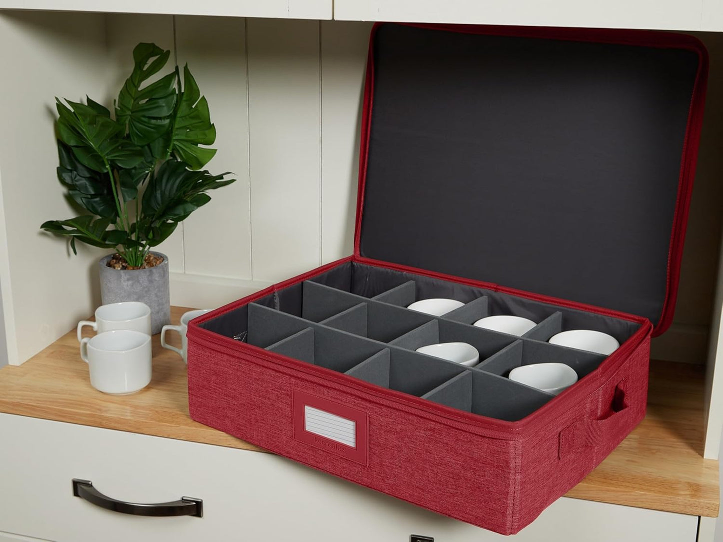 Covermates Keepsakes Dish Storage Box - Stackable, Reinforced Handles, China Storage, Red Heather