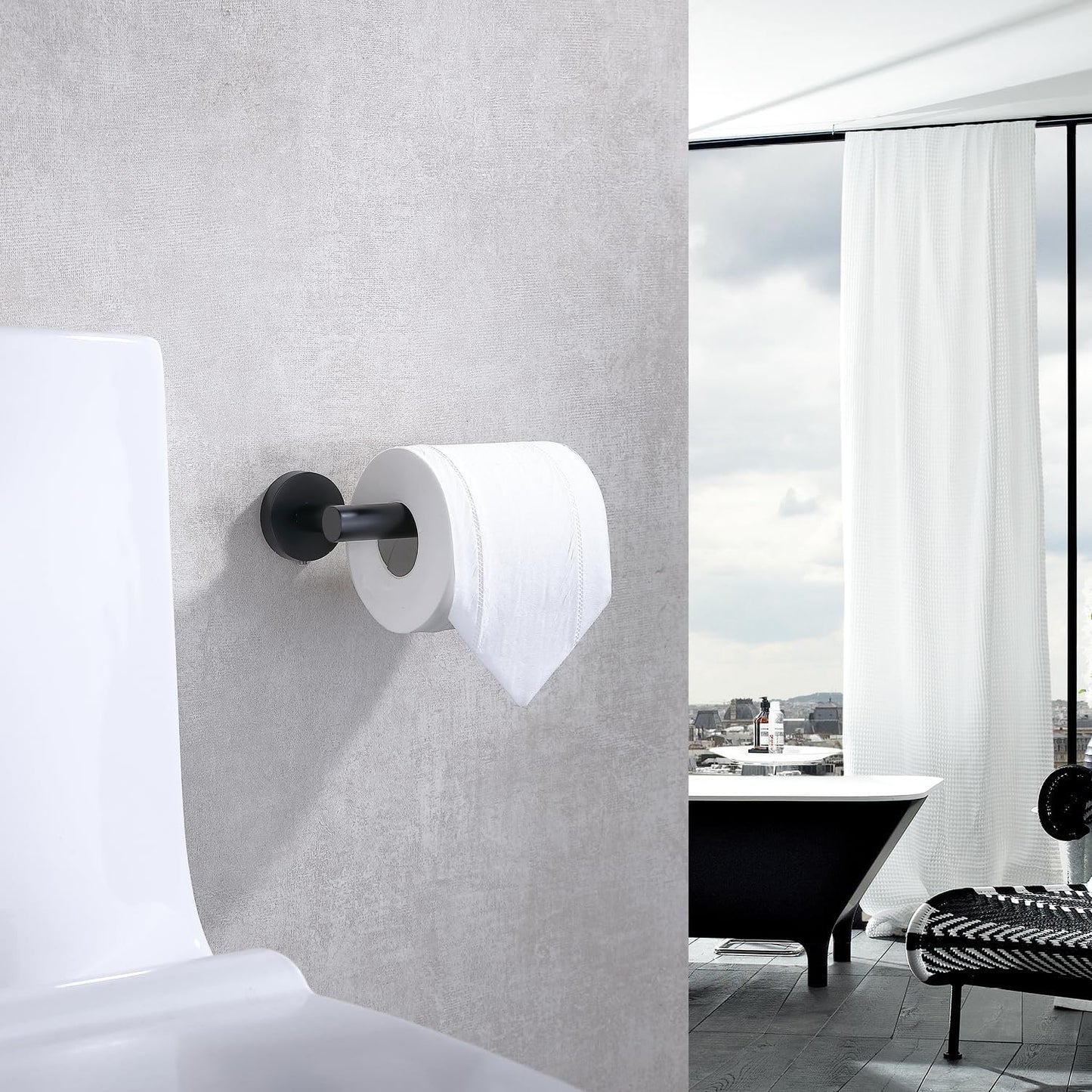 TASTOS Toilet Paper Holder SUS304 Stainless Steel Round Size Matte Black 2 Pack