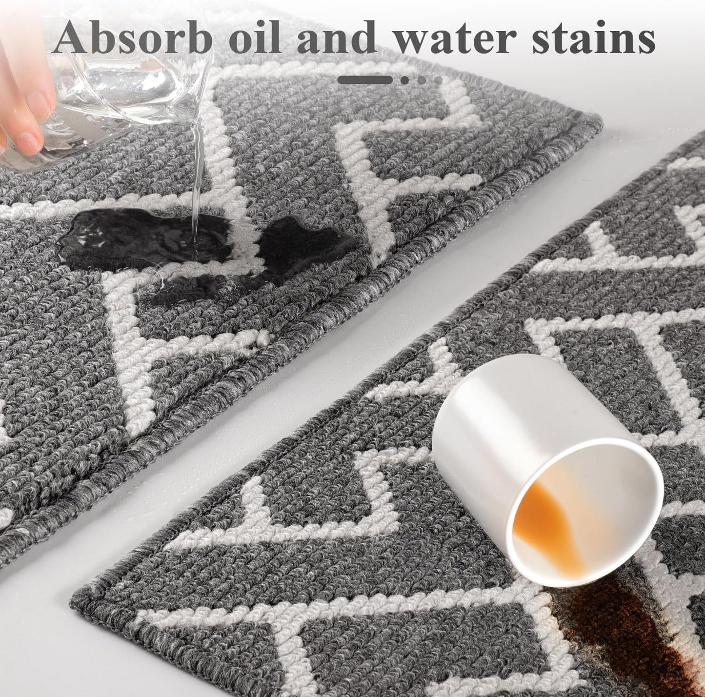 hicorfe Kitchen Rugs and Mats Sets,Super Absorbent Polypropylene Non-Slip Rug,Soft Comfort Floor Mat,Washable for Kitchen,Hallway,Office,Sink,Laundry(24" x 35",Grey)