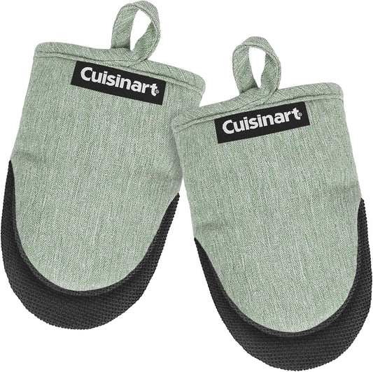 Cuisinart Mini Oven Mitts – 5.5” x 7” Heat-Resistant Kitchen Mitts for Oven with Non-Slip Neoprene Palm, Cotton Filling, and Fabric Loop – Durable Oven Mitt Set for Cooking & Baking (Sage)