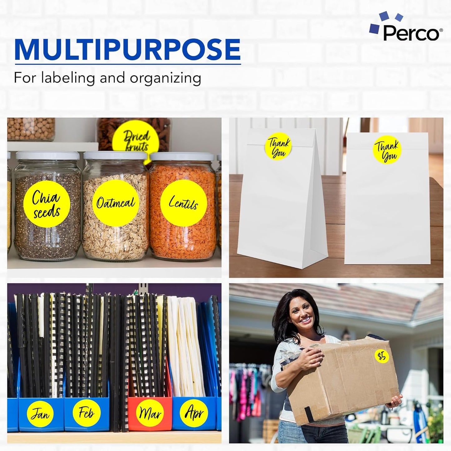 Perco Fluorescent Yellow 3-Inch Round Circle Dot Sticker Labels - Multi-Roll Pack (3 Rolls, 500 Labels Each) - Permanent Adhesive, Vibrant Colors, Strong Hold - Perforated for Easy Use - Made in USA