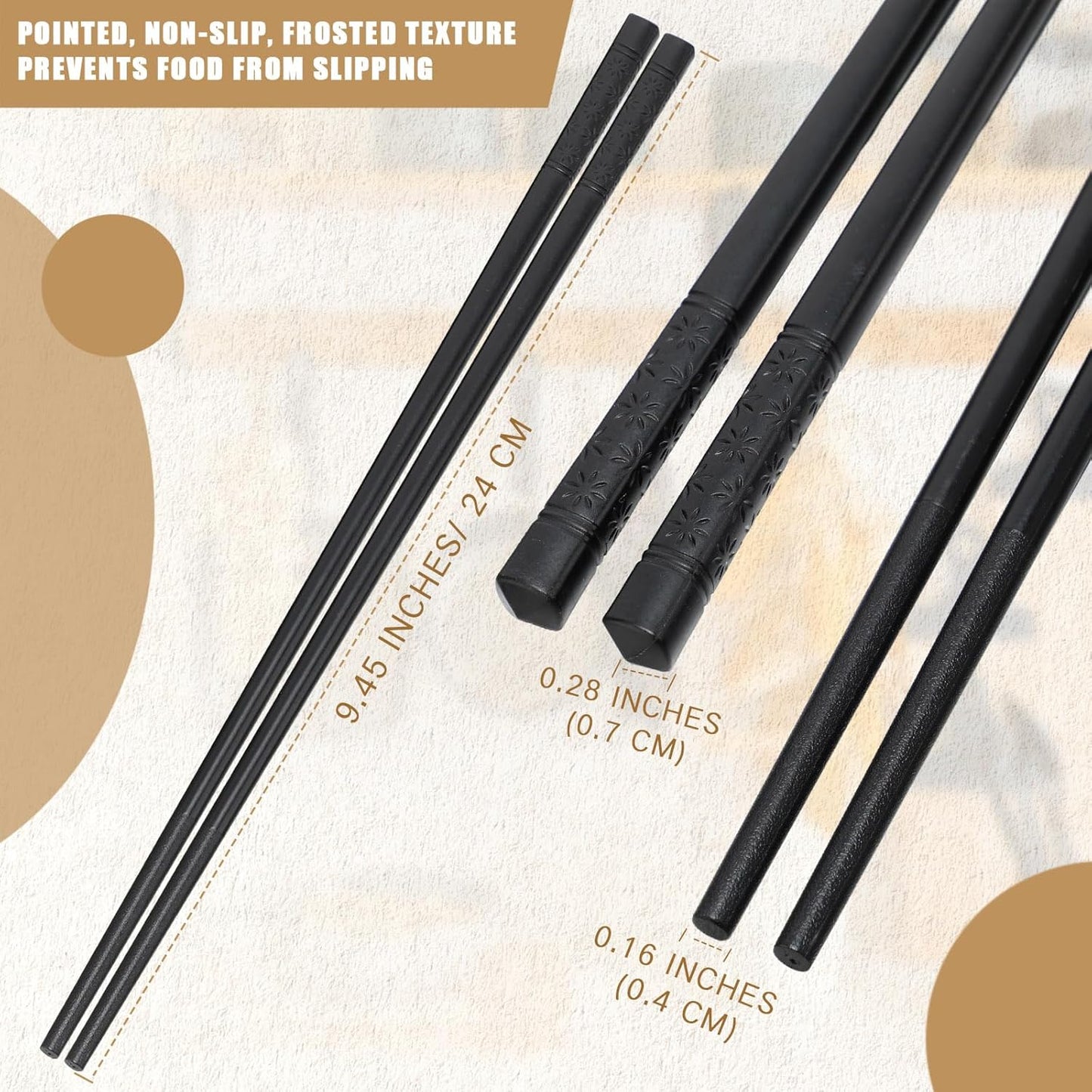 Dandat 100 Pairs Fiberglass Reusable Chopsticks 9.5" Dishwasher Safe Black Cherry Chopsticks for Chinese Style Japanese Food Cooking Supplies