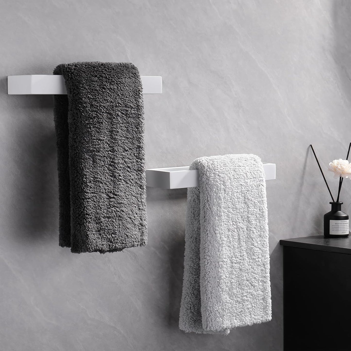 GERZWY Bath Towel Holder Stainless Steel Towel Hanger Wall Mount Towel Ring for Bathroom 2 Pack, White