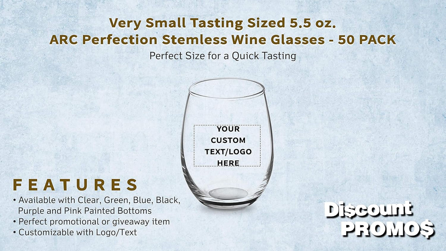 Custom Stemless Wine Glasses by ARC 5.5 oz. Set of 50, Personalized Bulk Pack - Perfect for Hotel, Bar, Restaurant or Lounge - Black