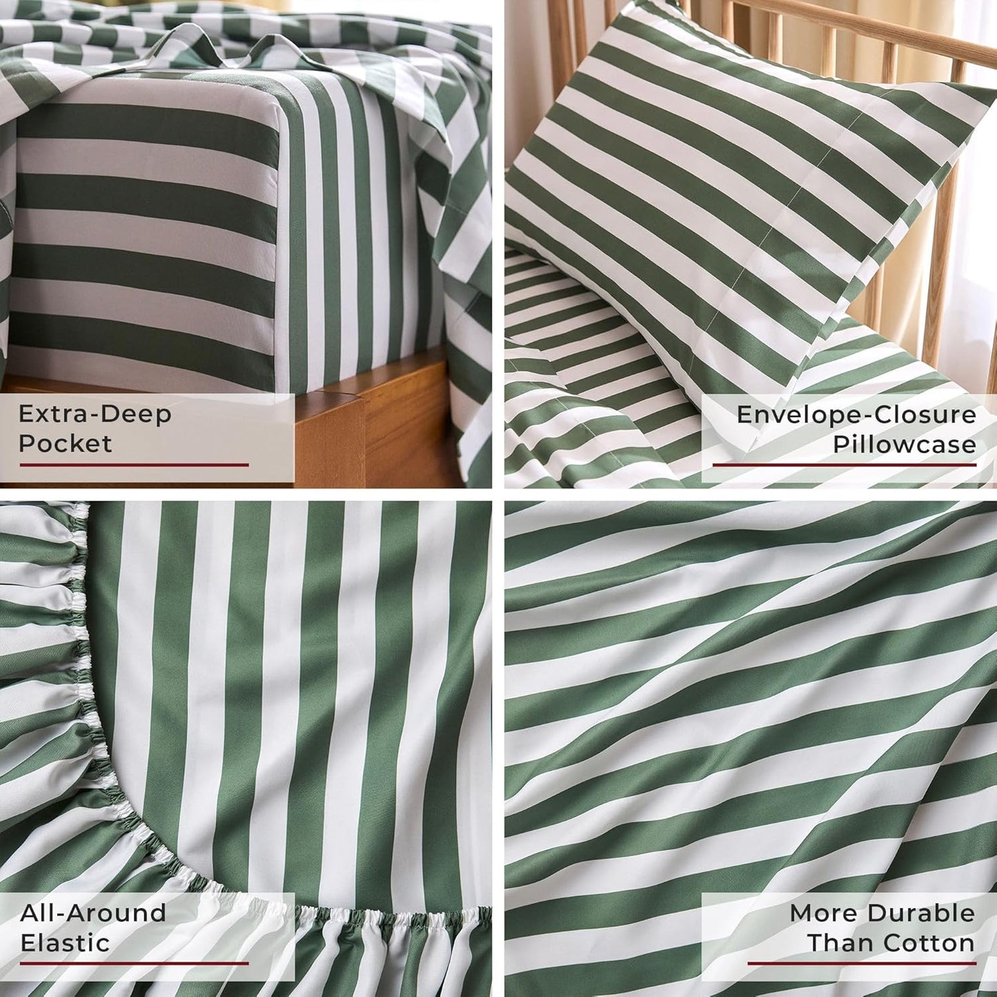 Mellanni Twin XL Sheets Set - 3 PC Iconic Collection Bedding - Hotel Luxury, Extra Soft, Cooling Bed Sheets - Wrinkle, Fade, Stain Resistant (Twin Extra Long, Oxford Stripe Sage)