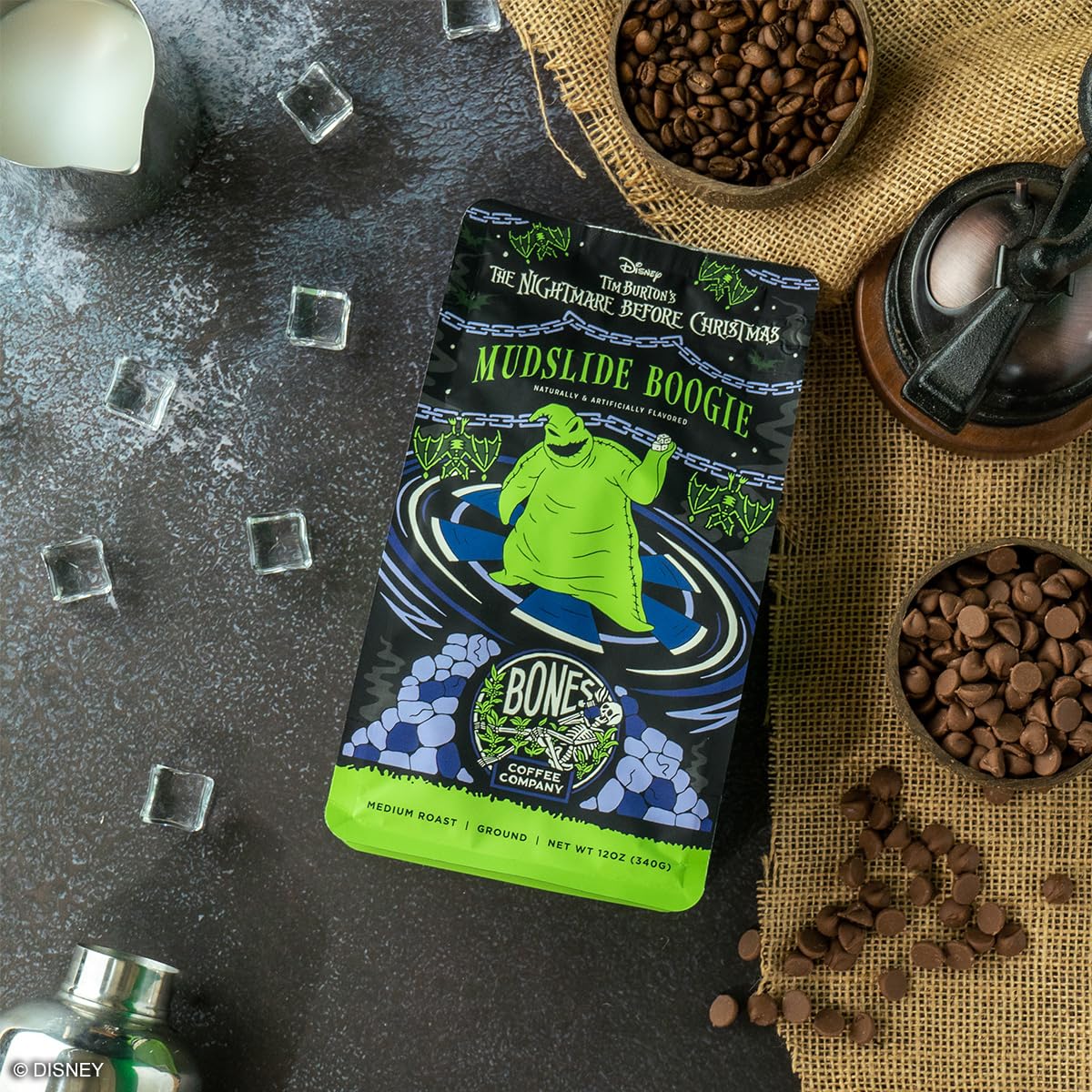 Bones Coffee Company The Nightmare Before Christmas Mudslide Boogie Flavored Coffee Beans, Whole Bean Coffee Medium Roast Low Acid, Chocolate Mudslide Flavor (12 oz)