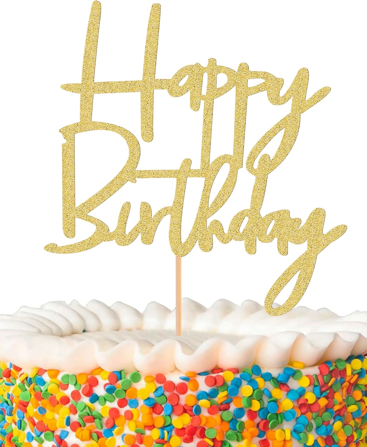 Happy Birthday Cake Topper - Glitter Gold Birthday Cake Top Decorations (Gold)