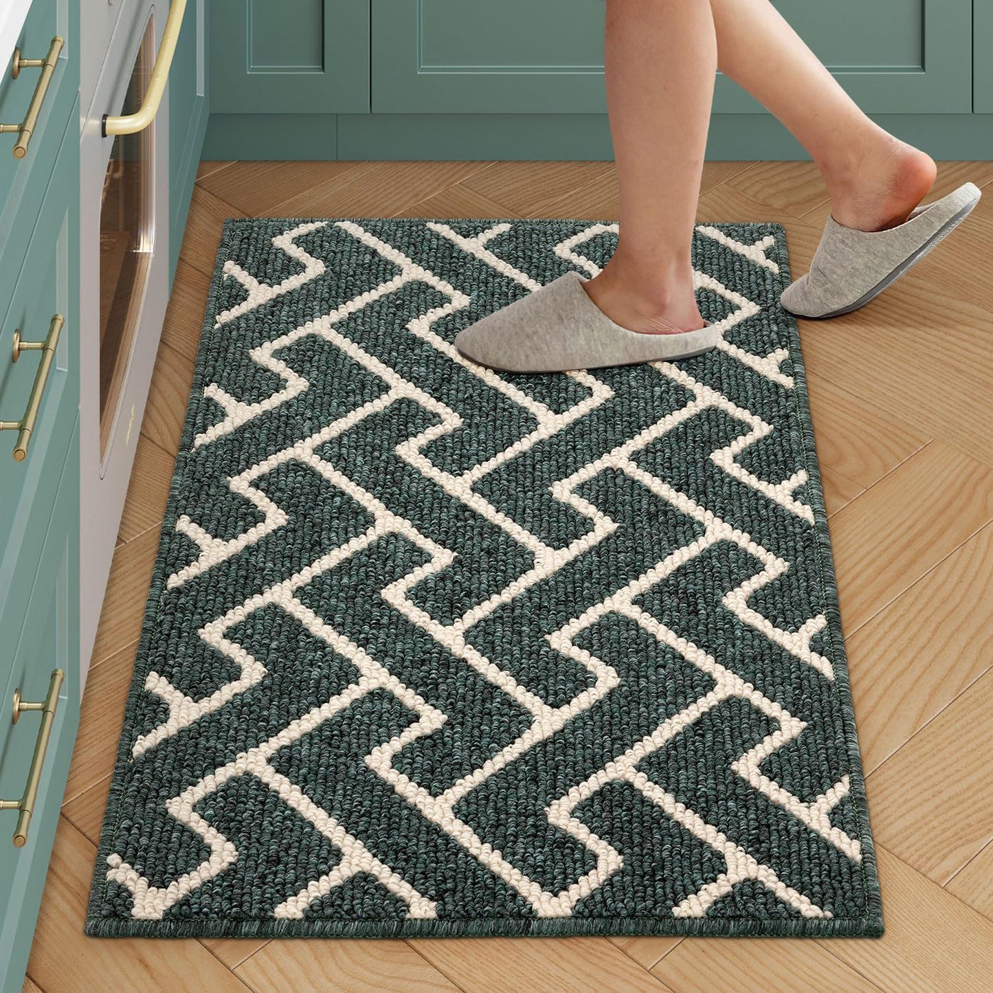 hicorfe Kitchen Rugs and Mats,Kitchen Mats for Floor,24"x35" Non Slip Runner Rug,Absorbent Resist Dirt Comfort Standing Mat Machine Washable for Entryway,Hallway,Front of Sink(Dark Green)