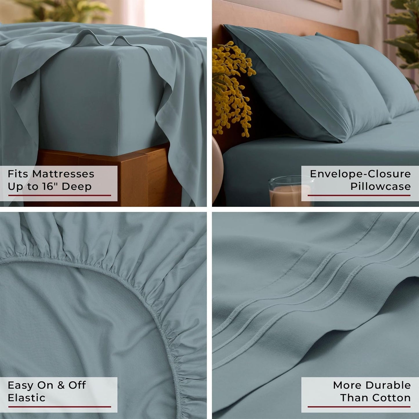 Mellanni Full Sheets Set - 4 PC Iconic Collection Bedding - Hotel Luxury, Extra Soft, Cooling Bed Sheets - Wrinkle, Fade, Stain Resistant (Full, Spa Blue)