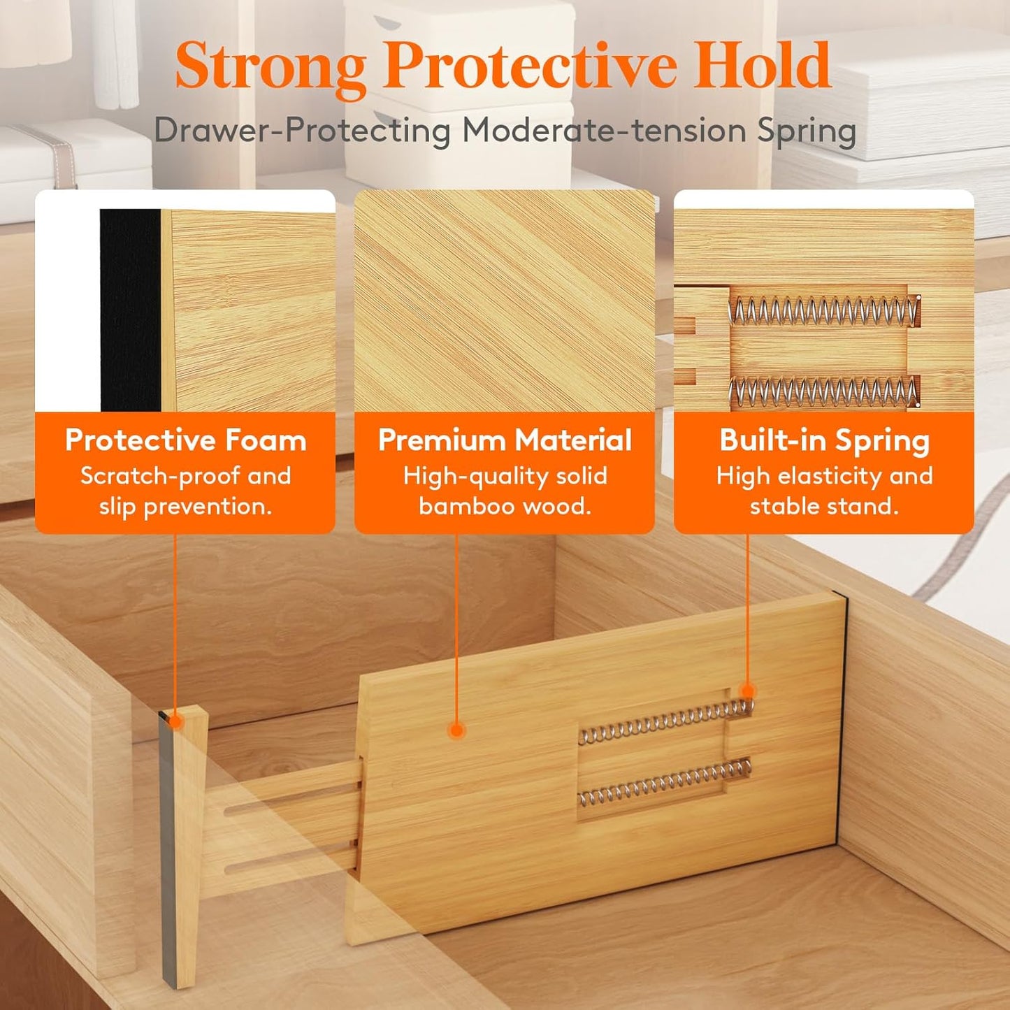 Lifewit 4 Pack 6" Deep Bamboo Drawer Dividers, 13-16.5" Expandable Drawer Organisers for Clothes, Adjustable Dresser Drawer Divider, Clothing Drawers Separators for Dresser, Bedroom, Bathroom, Office