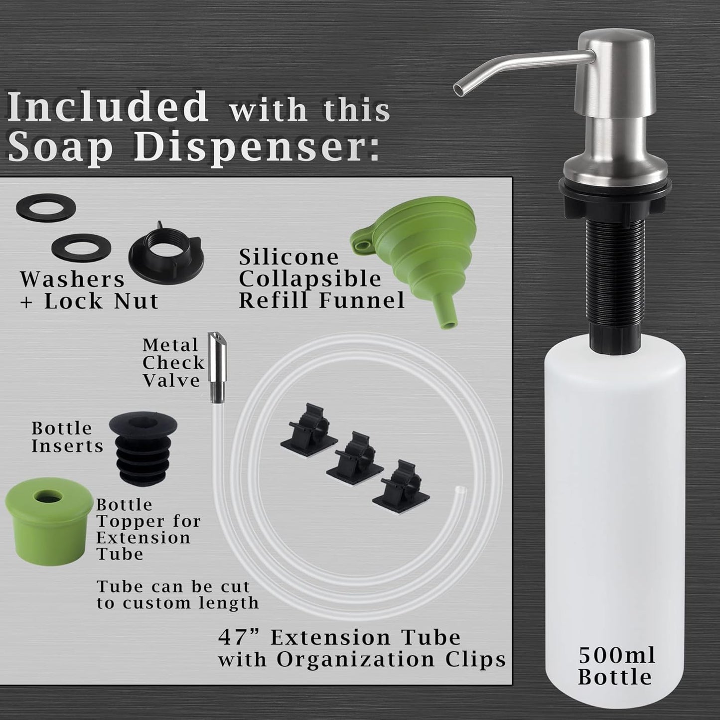 Styever Soap Dispenser for Kitchen Sink with Pump -16oz Bottle Built in Countertop Dish soap Dispenser with 4 Inch Spout- Oil Rubbed Bronze Sink Soap Dispenser Extension Kit with 47 Inch Tube