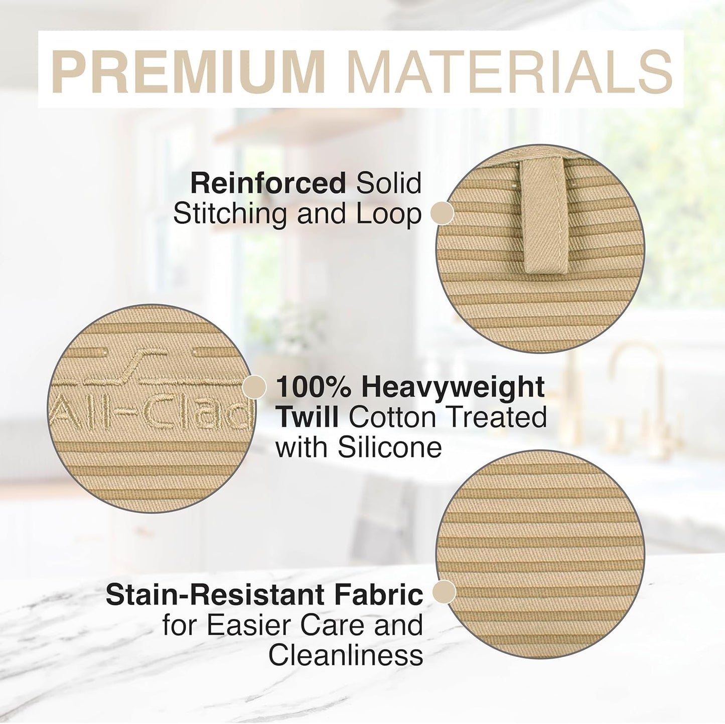 All-Clad Premium Pot Holder & Hot Pad: Heat Resistant to 500 Degrees - 100% Cotton, 10"x6.25" Hot Pad for Kitchen and Barbeque, (2-Pack), Cappuccino