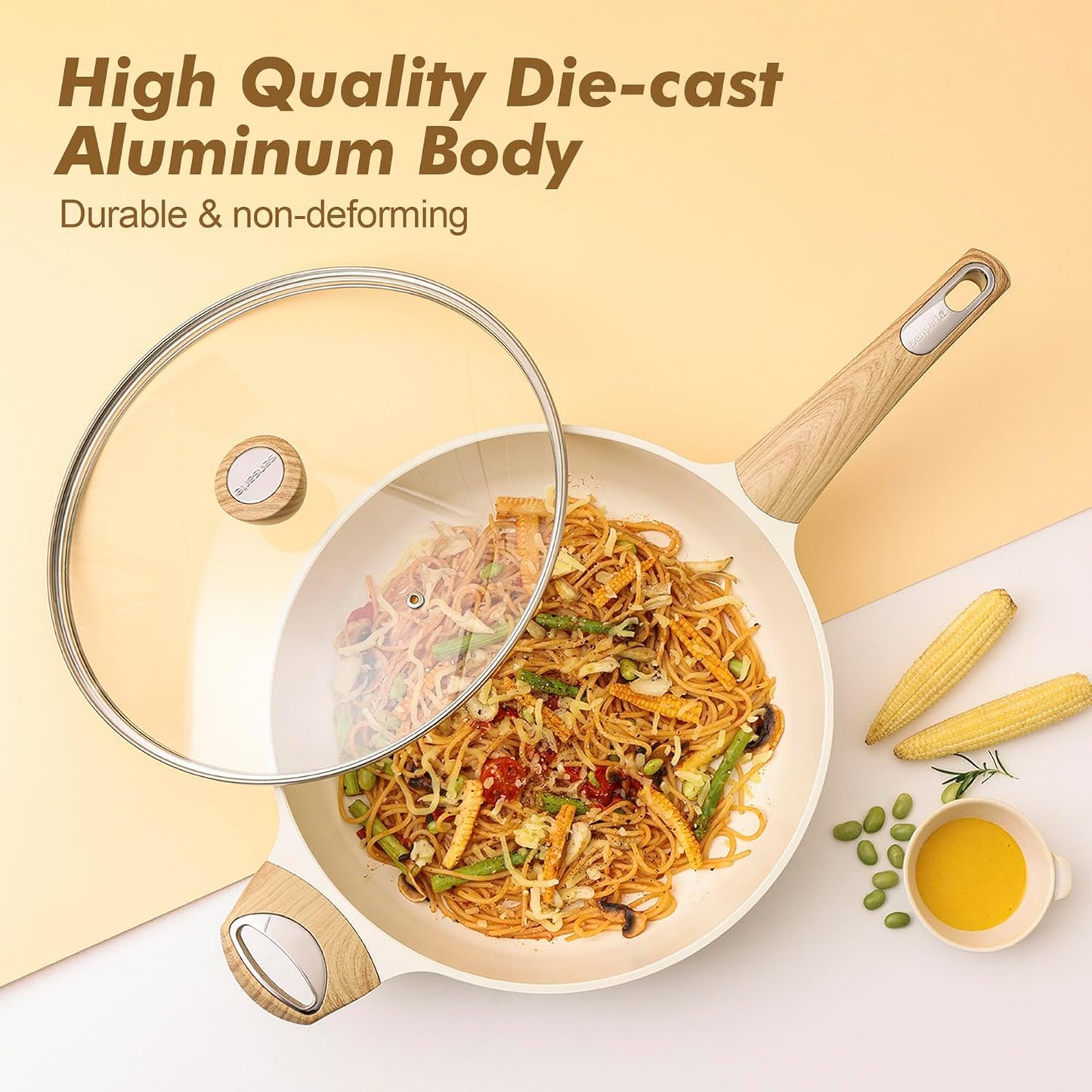 SENSARTE Ceramic Cookware Sets, Pots and Pans Set Non stick, 14-Piece Induction Cookware, Non toxic Healthy Non Stick Kitchen Cooking Set, with Frying Pans Set, PFAS PTFE PFOA PFOS Free