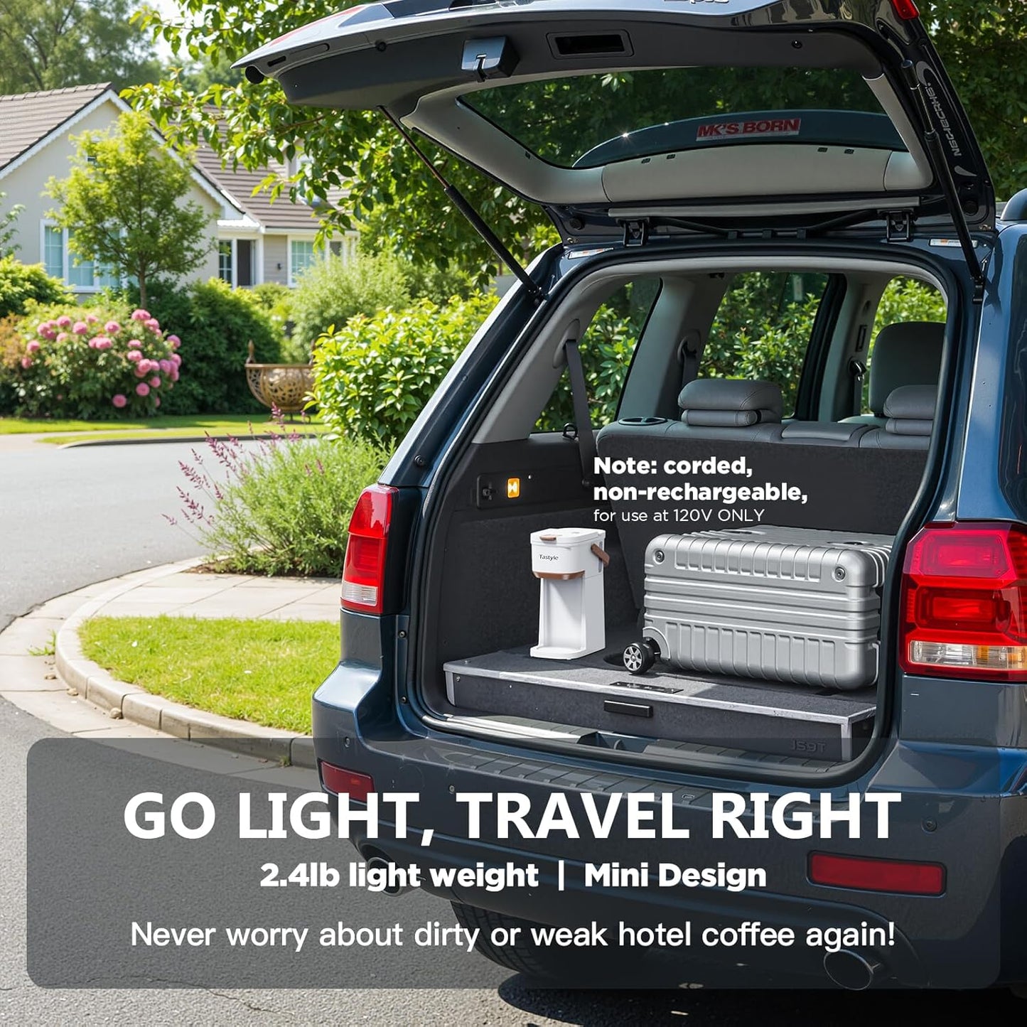 Single Serve One Cup Coffee Maker, for K Cups and Grounds, Mini Coffee Maker with Portable Handle, 6 to 12 Oz Brew Size, for Travel, Camping, Office, RV and Dorm, 120V, White and Brown