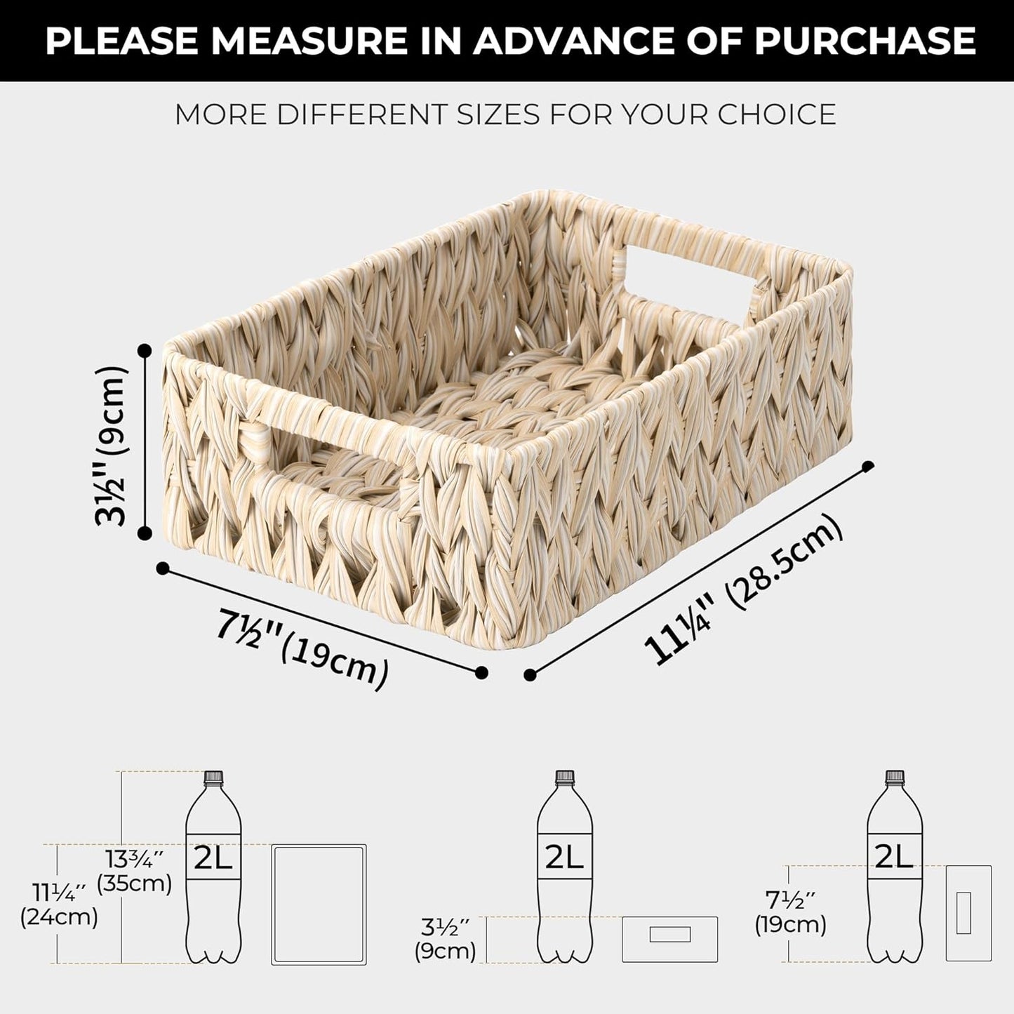 GRANNY SAYS Wicker Baskets for Organizing, Storage Basket for Shelves, Shelf Baskets with Handles, Waterproof Woven Basket for Living Room, Rectangular Baskets for Entryway, 2-Pack