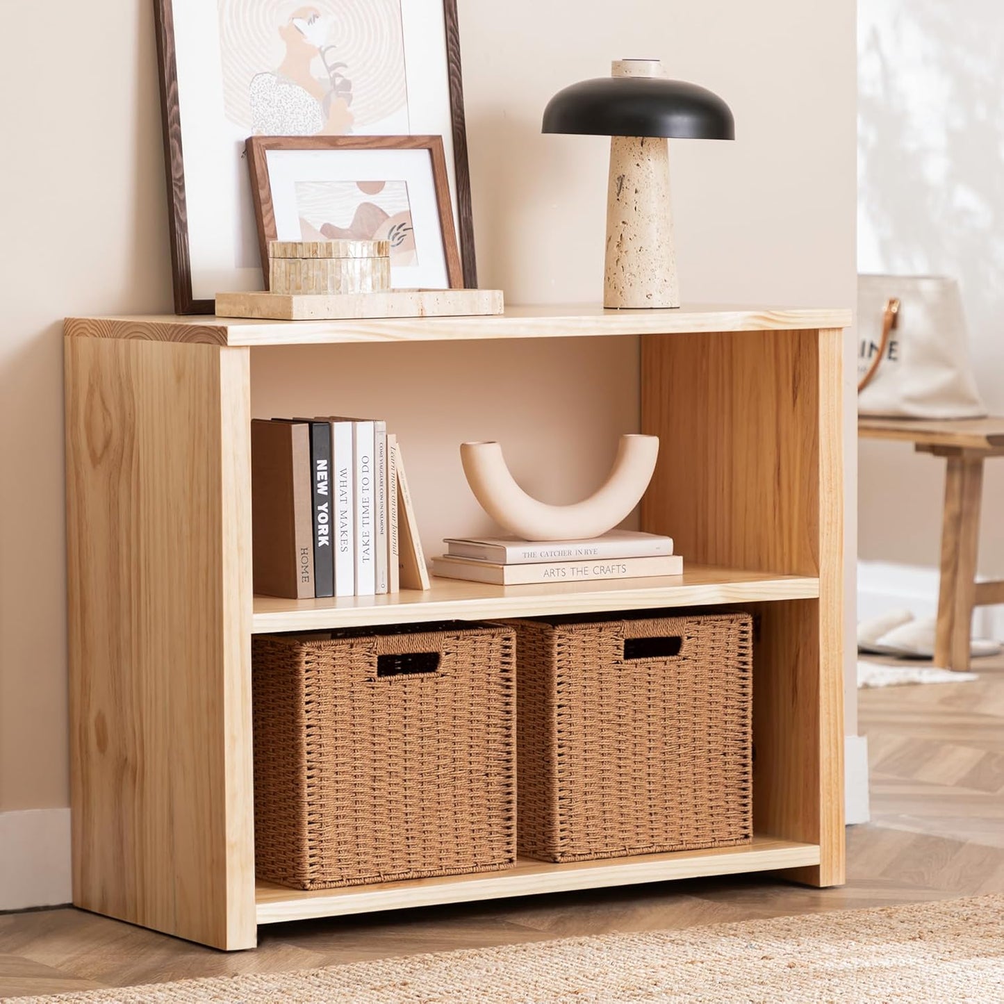 UBBCARE 2 Pack Wicker Basket, 11L×11H×10.5W inch Woven Paper Rope Storage Baskets for shelves, Foldable Cube Storage bin with Handle, Storage Basket for Organizing & Decor, Caramel