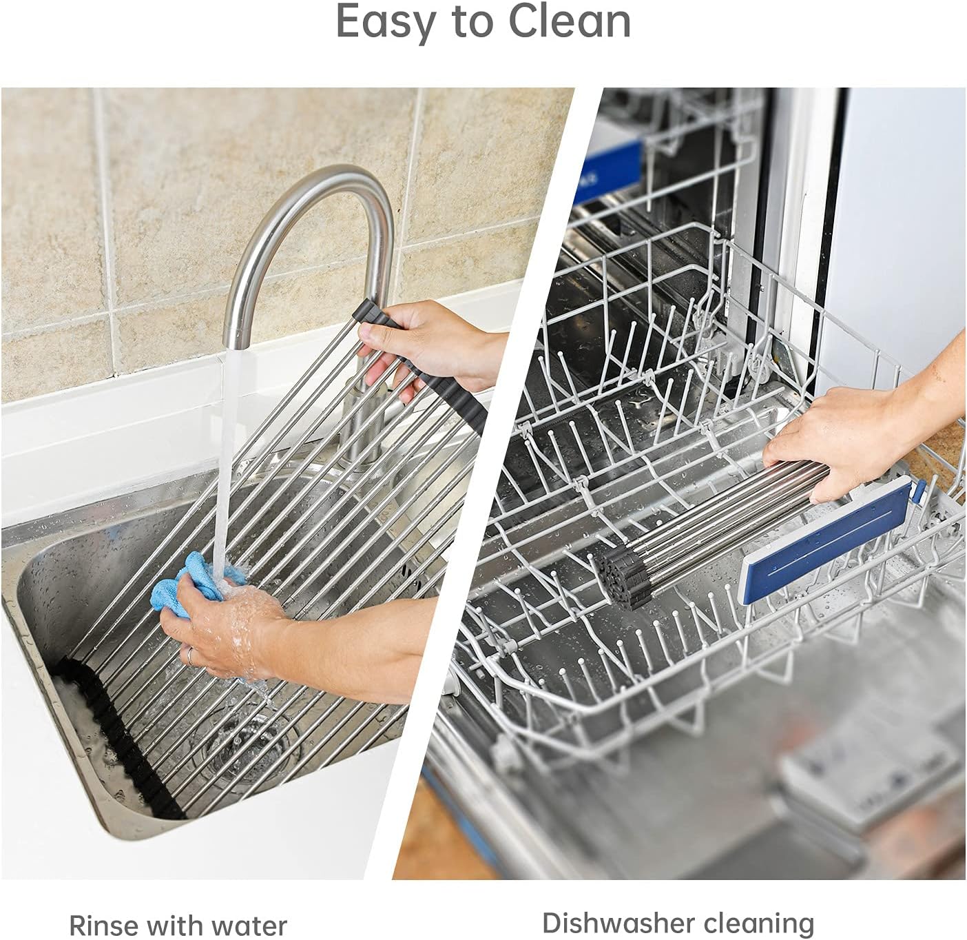 Large Telescopic Drain Rack Roll Up Rack Heat-Resistant Dish Drainer Kitchen Sink Rack Over The Sink Dish Drying Rack Stainless Steel Dish Rack (18 Tube 21.25''x12.79'')