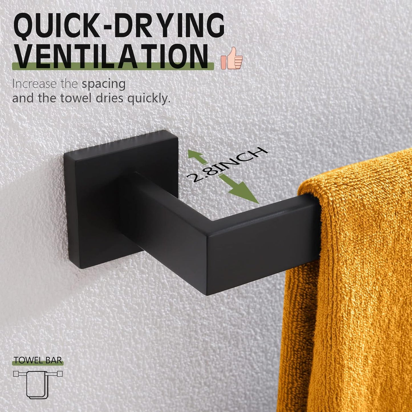 KOKOSIRI 24-Inch Single Towel Bar, Bathroom Kitchen Towel Holder, Wall Mounted SUS304 Stainless Steel Towel Rack 2 Pack, Matte Black, B4003BK-L24-P2