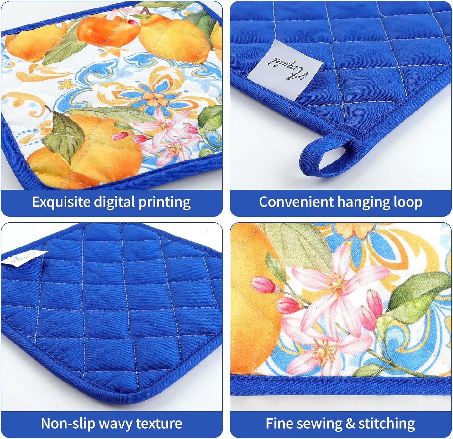 Summer Lemon Oven Mitts and Pot Holders Sets 2Pcs, 100% Cotton Heat Resistant, Extra Long Oven Gloves Potholder for Kitchen Cooking Baking Decoration