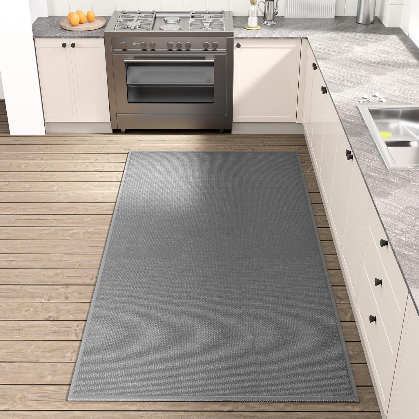 Kitchen Mat, Rubber Backing Cushioned Non Slip Kitchen Rugs for Floor, Absorbent Runner Comfort Standing Mat Rug Washable for Kitchen, Office, Home, 35.4"x71" (Grey)