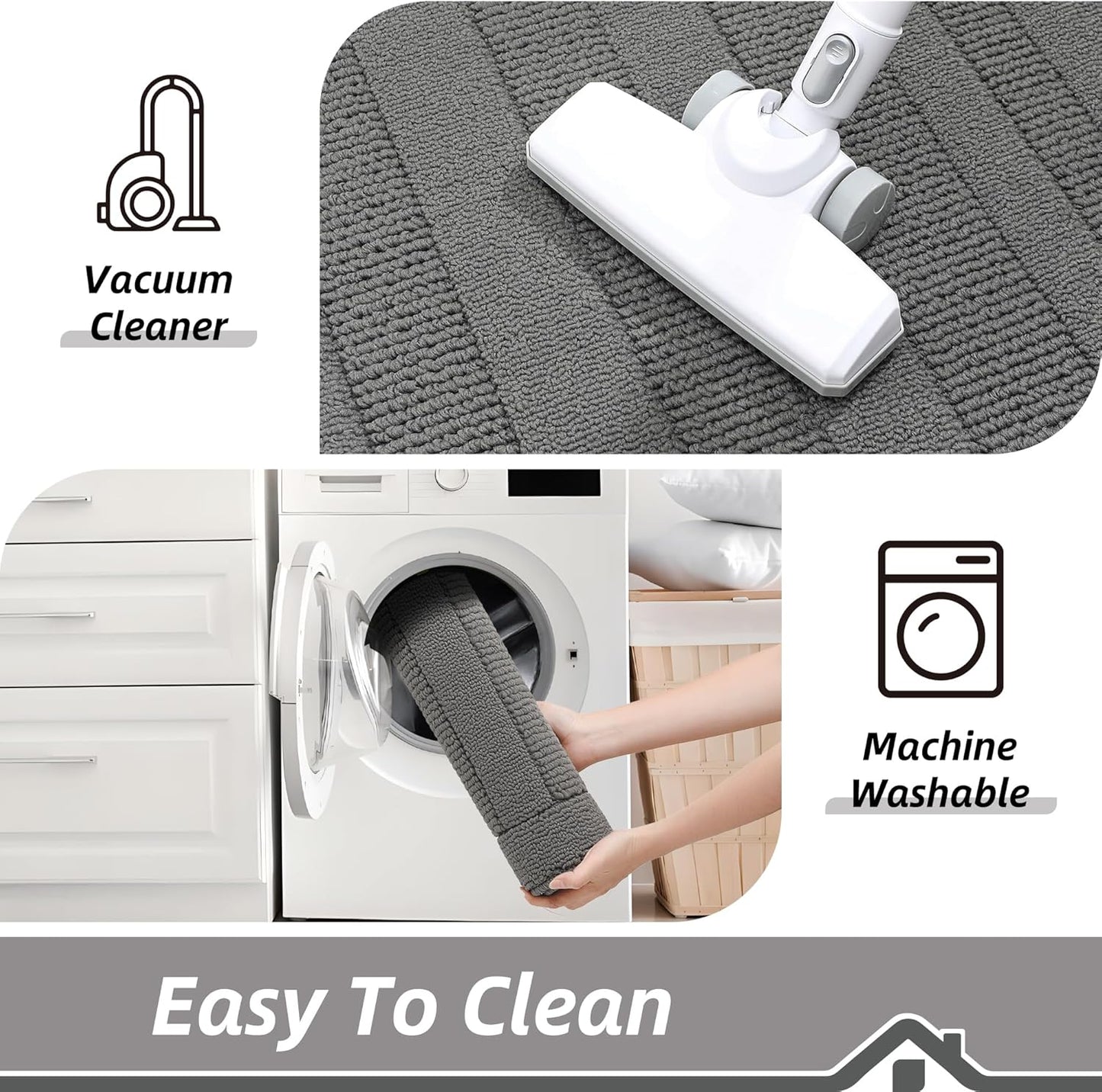 BEQHAUSE 24x36 Inch Kitchen Rug Mat Durable Kitchen Rugs Non-Slip Washable Absorbent Kitchen Mats for Floor Dirt-Resistant Semicircular Kitchen Mat (Grey)