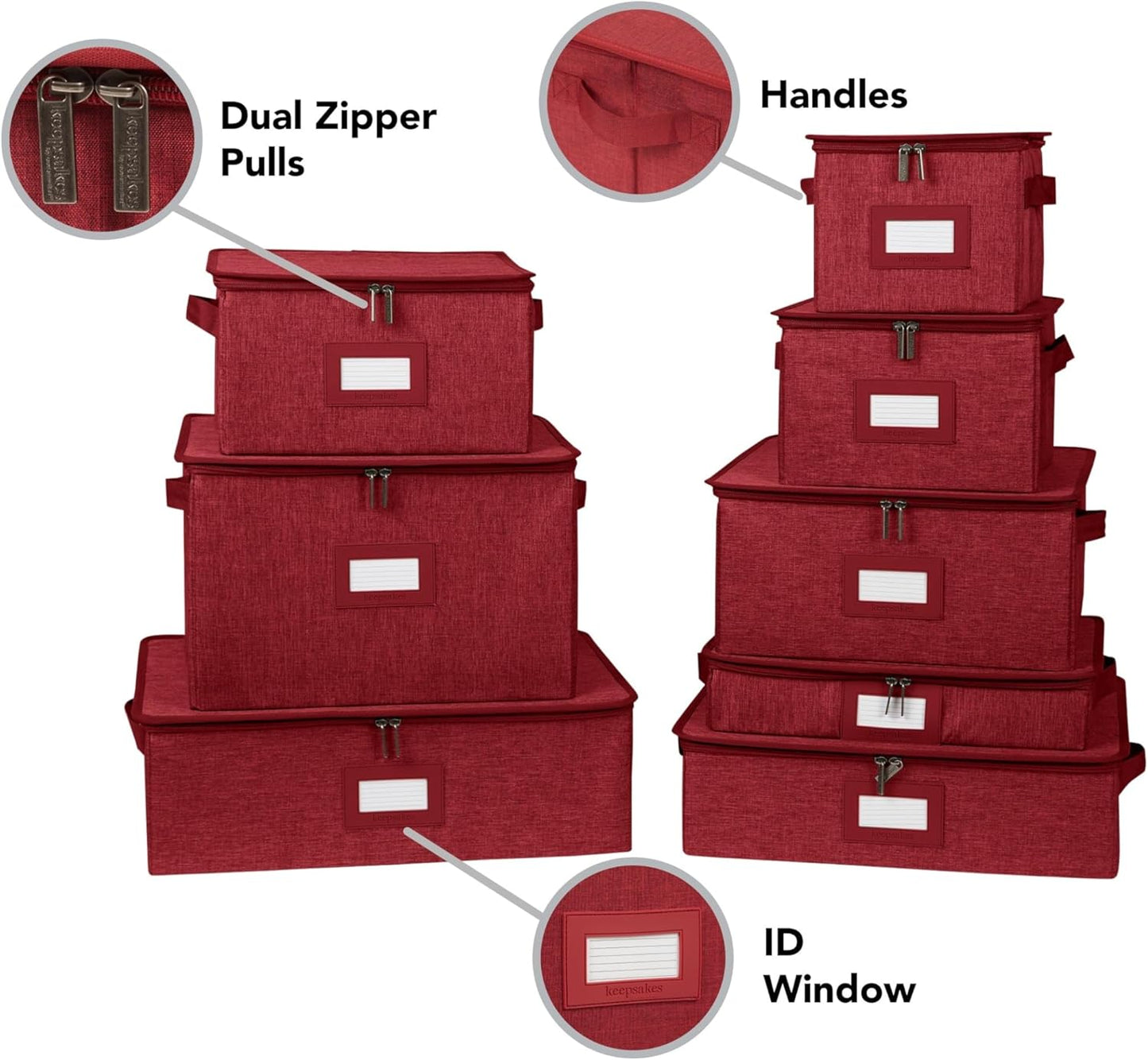 Covermates Keepsakes Dish Storage Box - Stackable, Reinforced Handles, China Storage, Red Heather